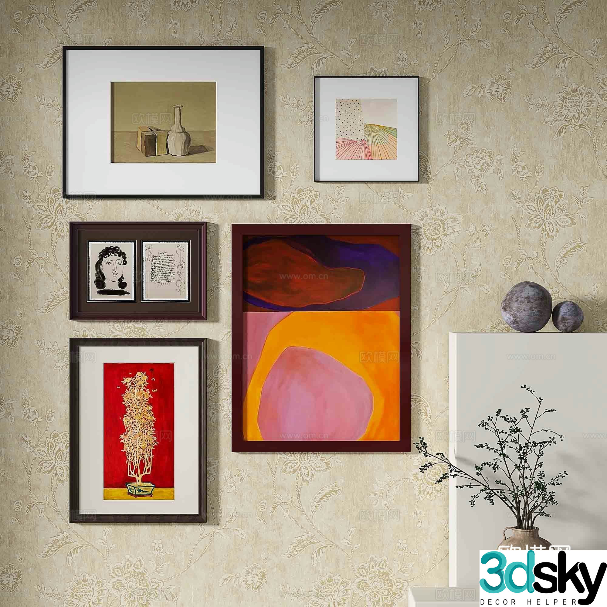 Modern abstract painting decorative painting 3d model