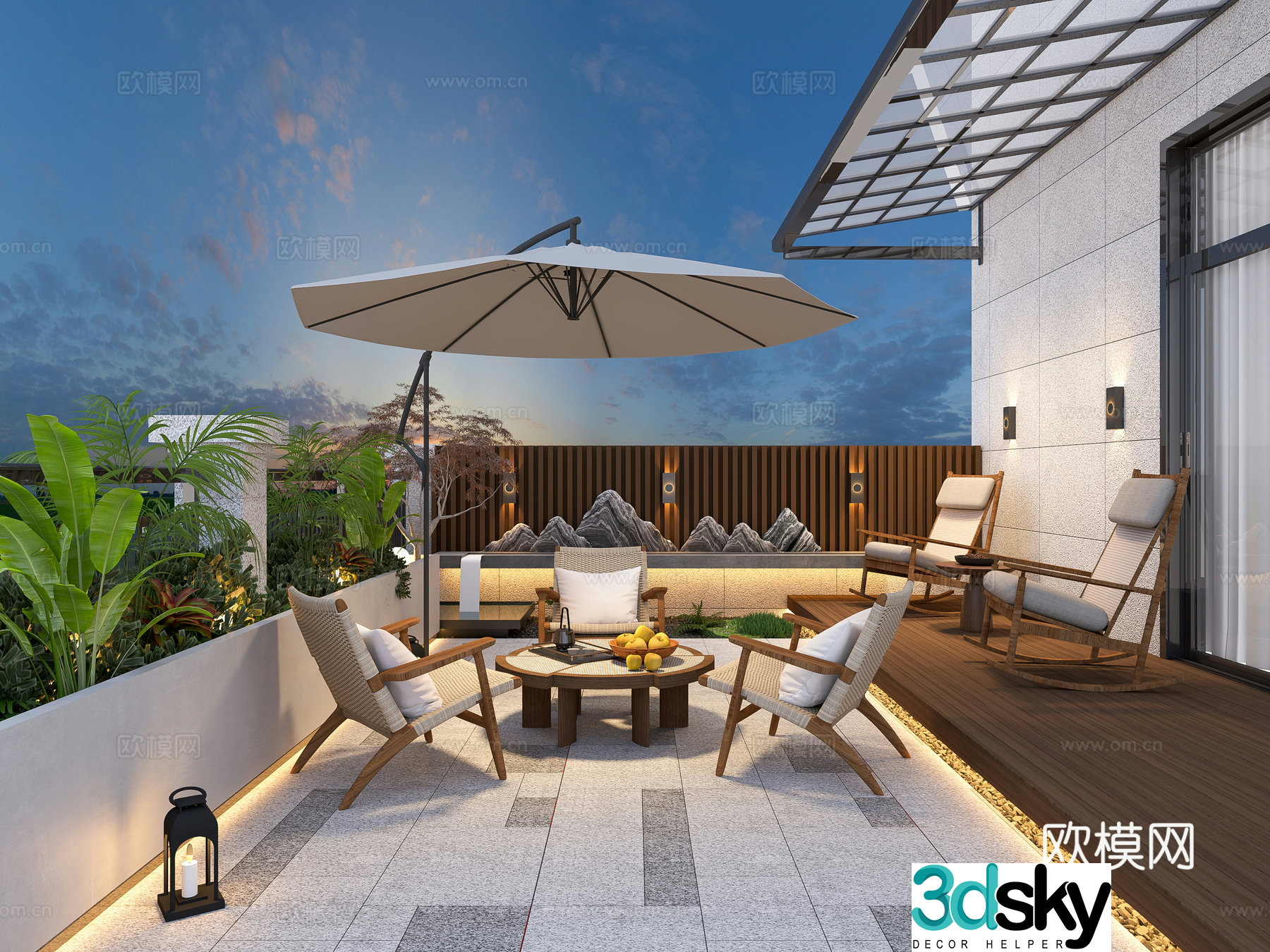 Modern balcony terrace roof garden 3d model
