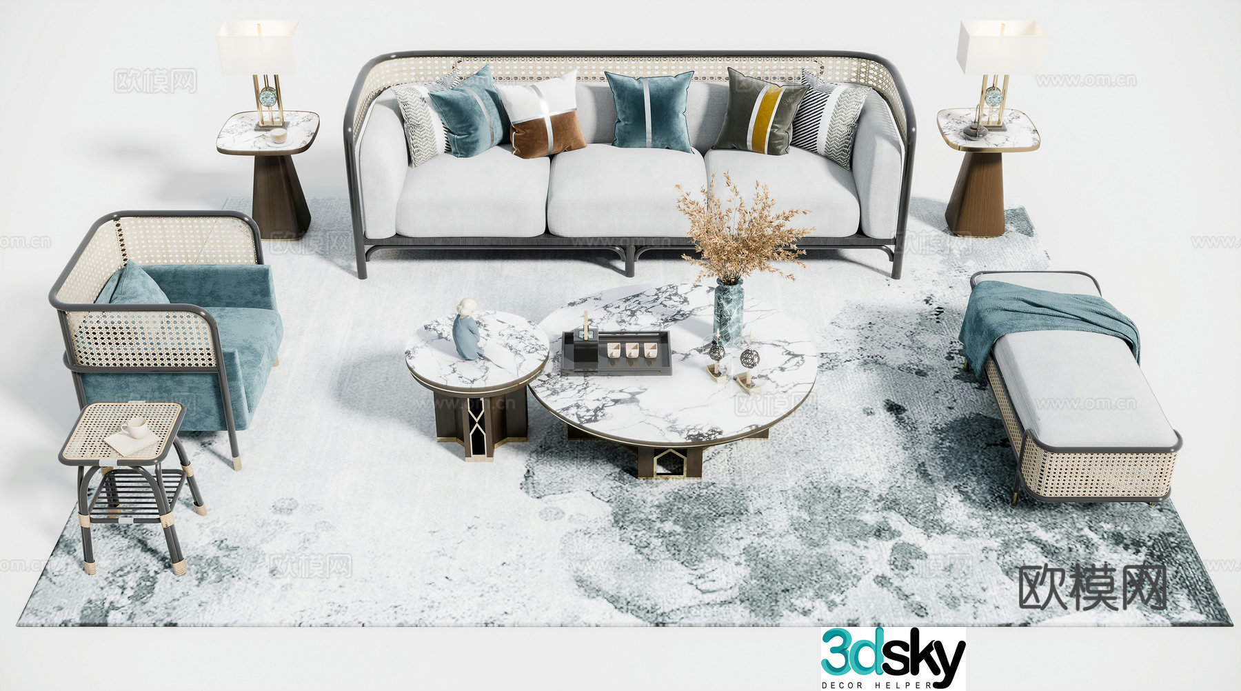 New Chinese style modular sofa 3d model