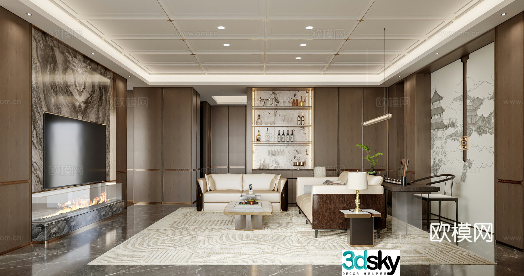 New Chinese style living room 3d model