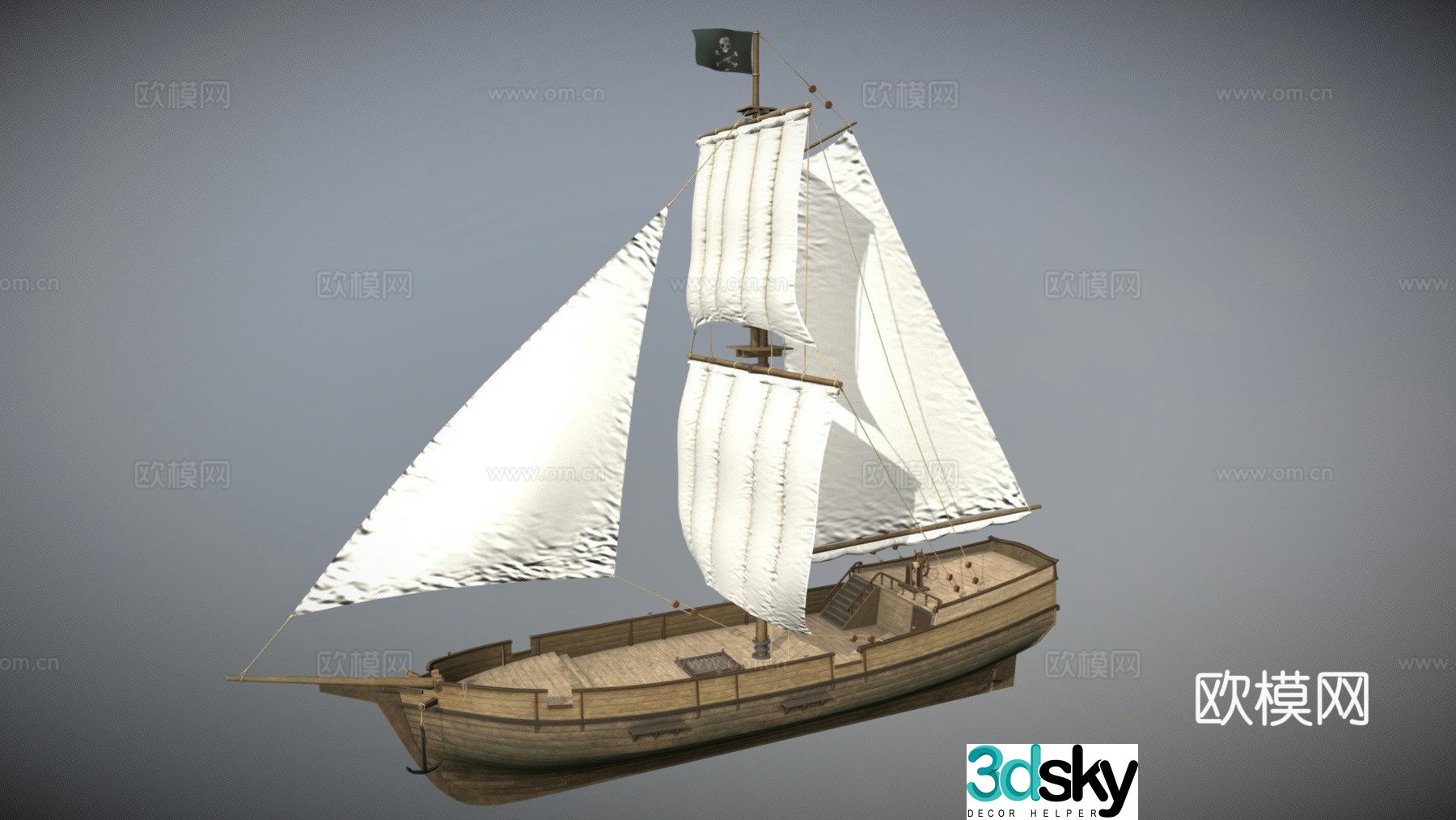 pirate ship sailing ship wooden ship 3d model
