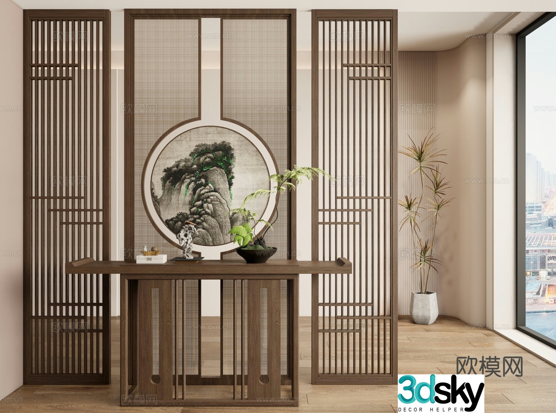 New Chinese style screen lattice screen strip 3D model