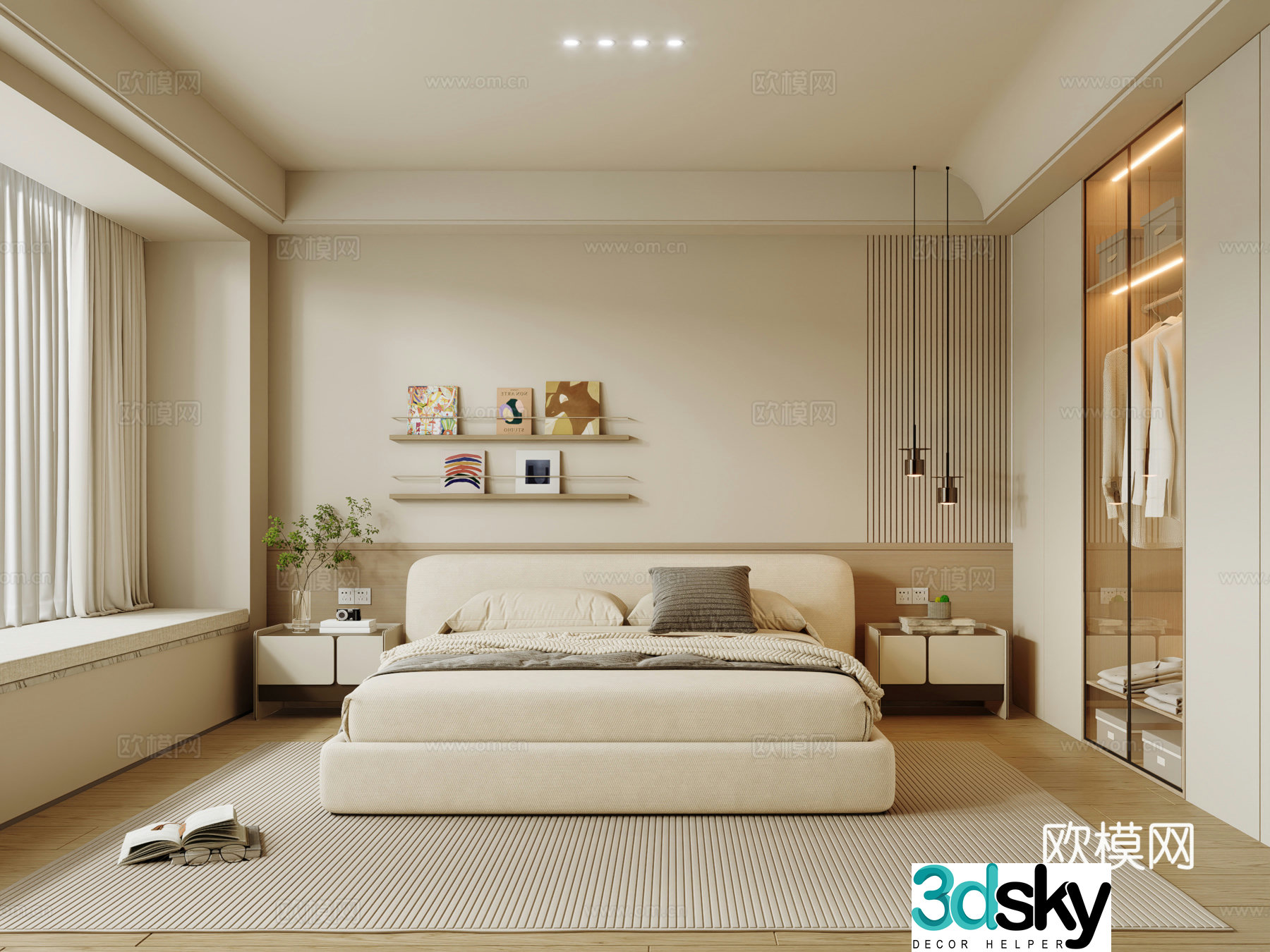Cream home style bedroom master bedroom 3d model