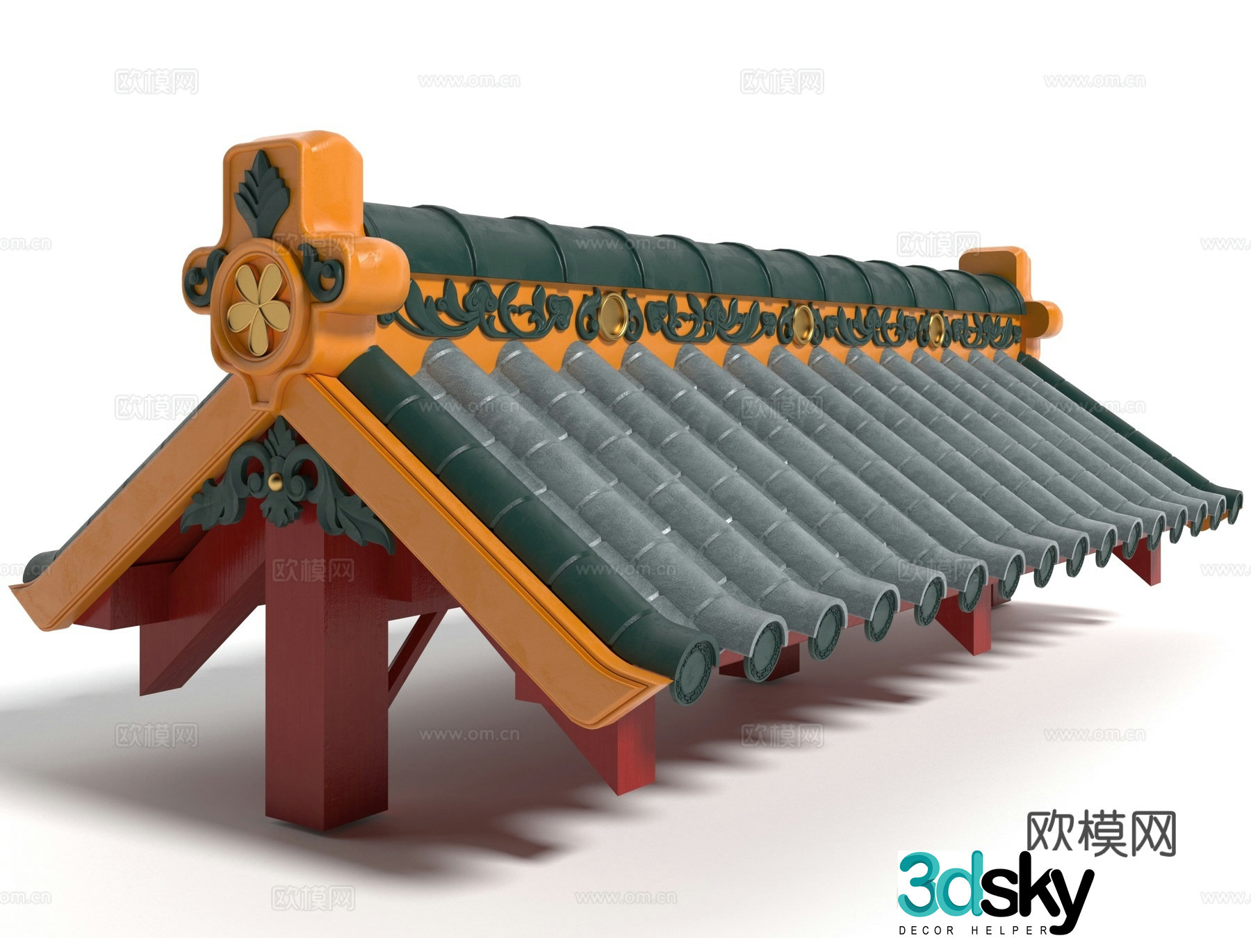 New Chinese style roof eaves ridge 3d model