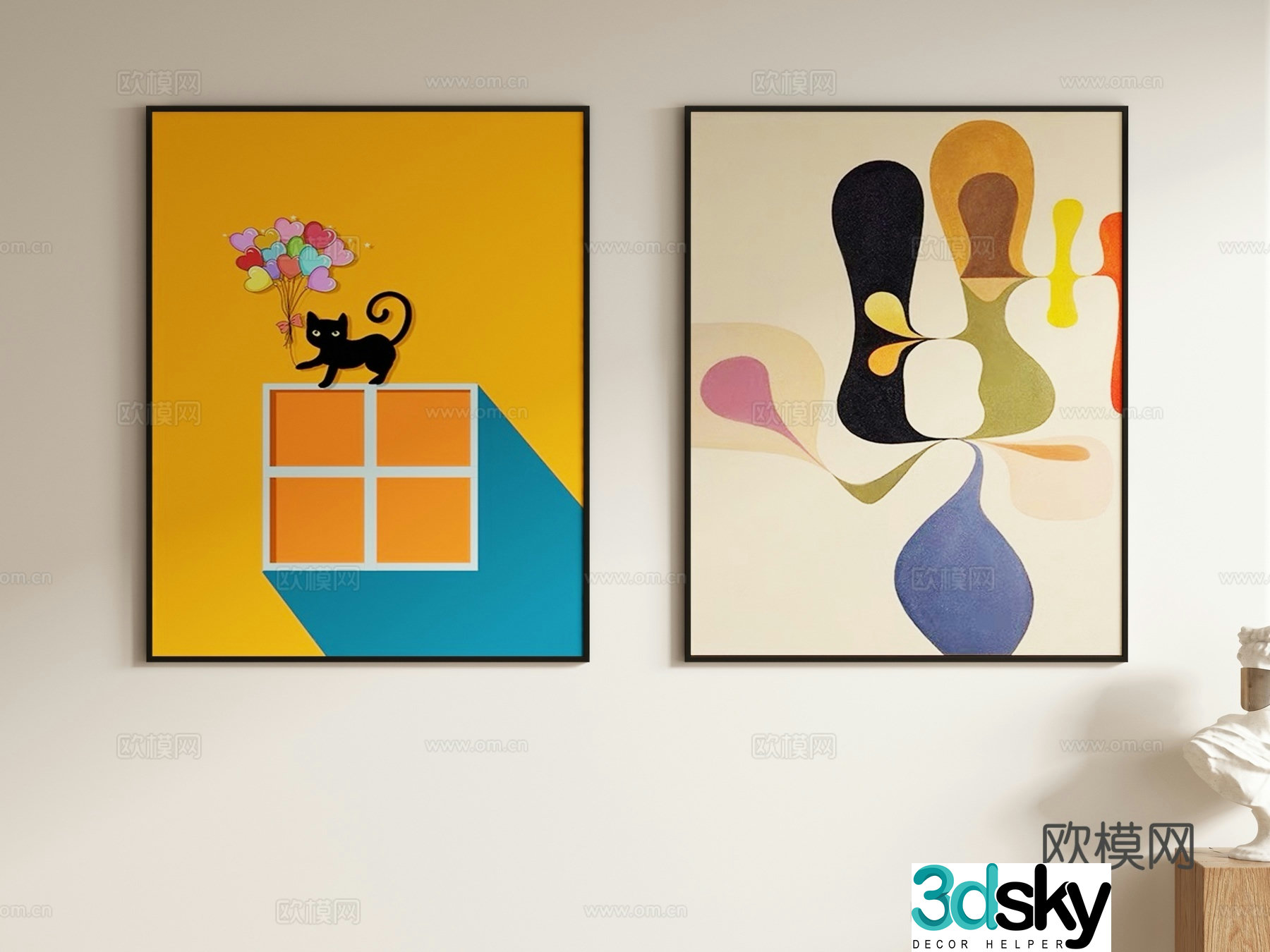 Cream style abstract painting decorative painting hanging painting 3d model