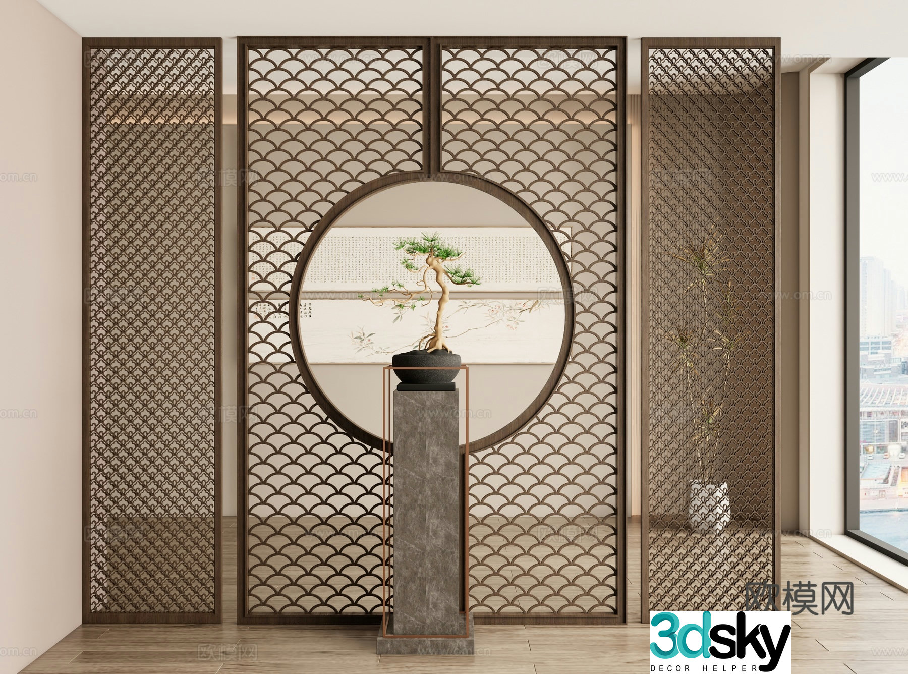 New Chinese style screen decorative screen entrance screen 3D model