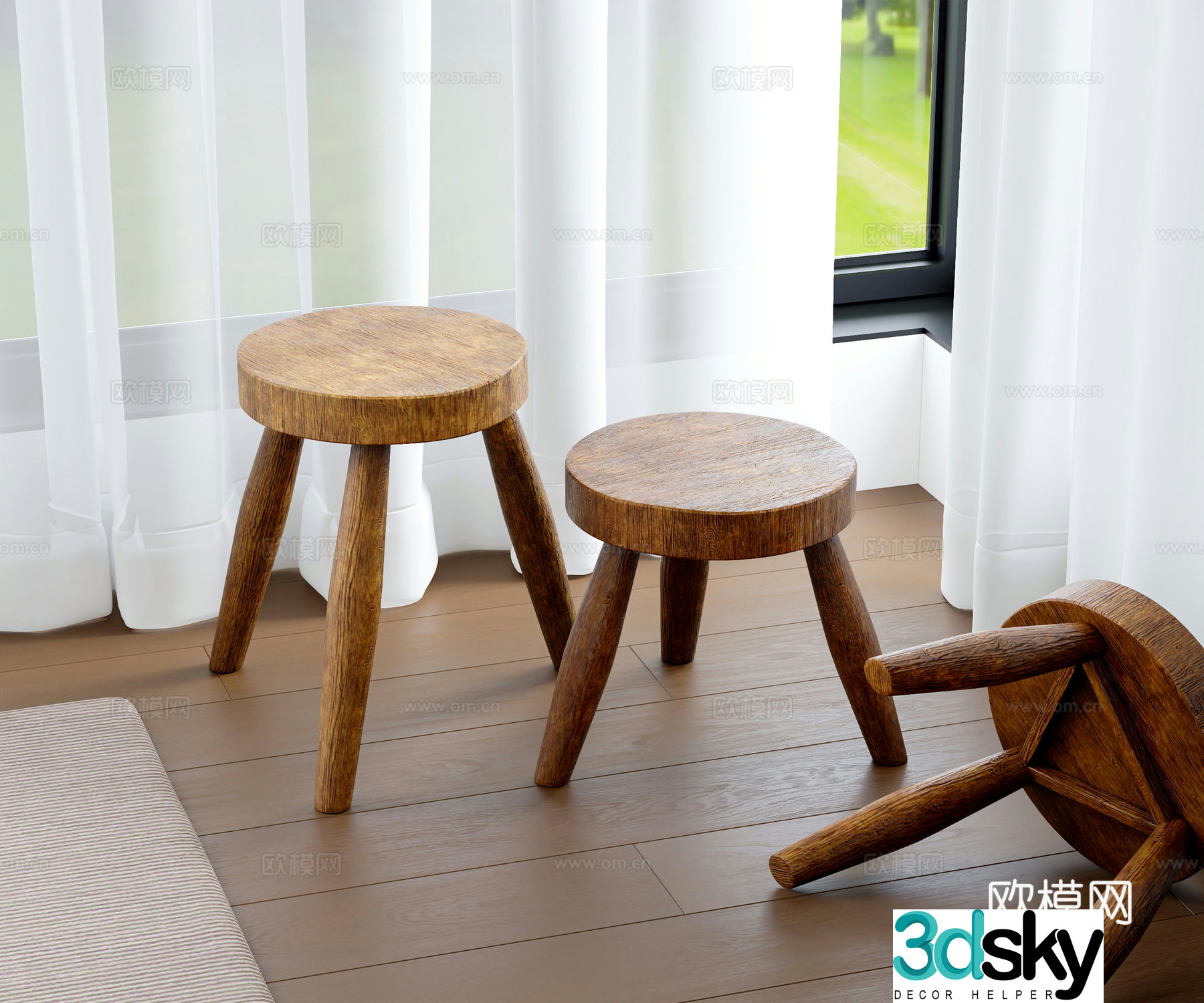 Wabi-sabi stool round stool 3d model