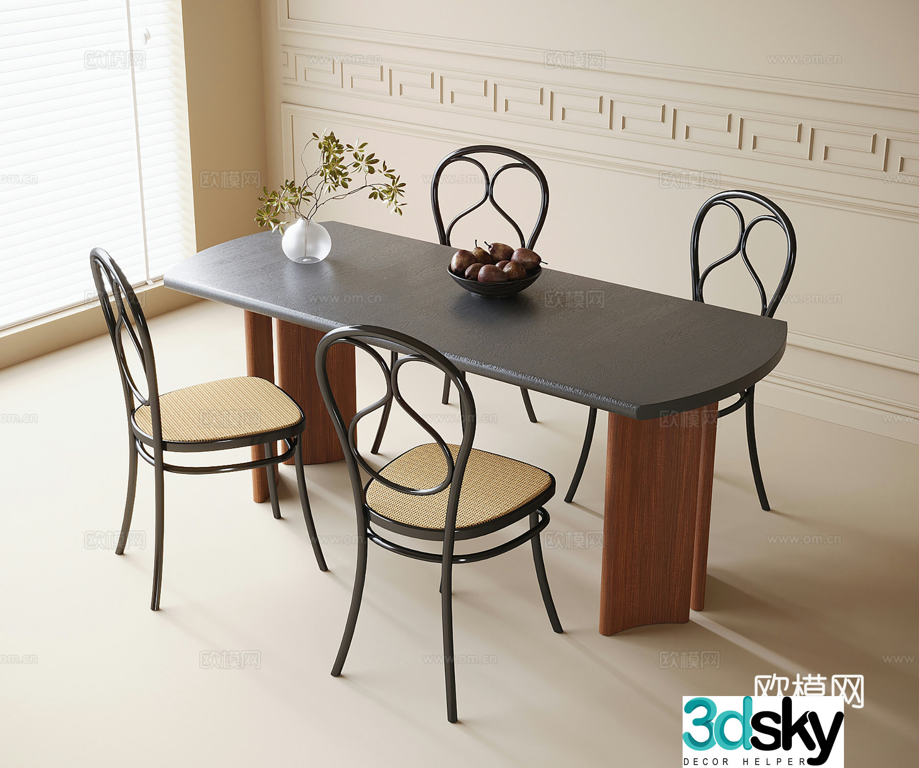 French dining table and chairs bar dining table 3d model