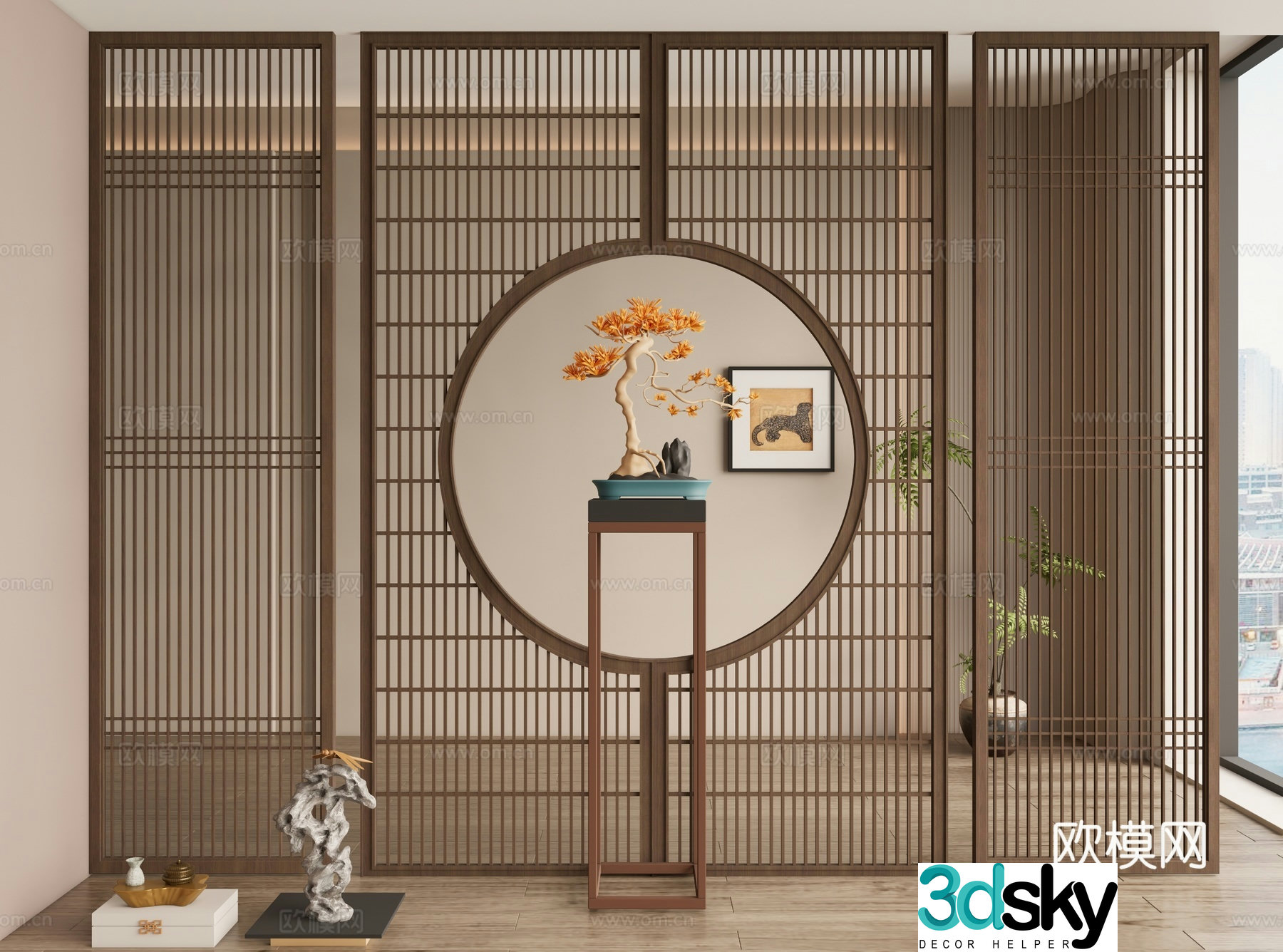 New Chinese style screen decorative screen entrance screen 3D model