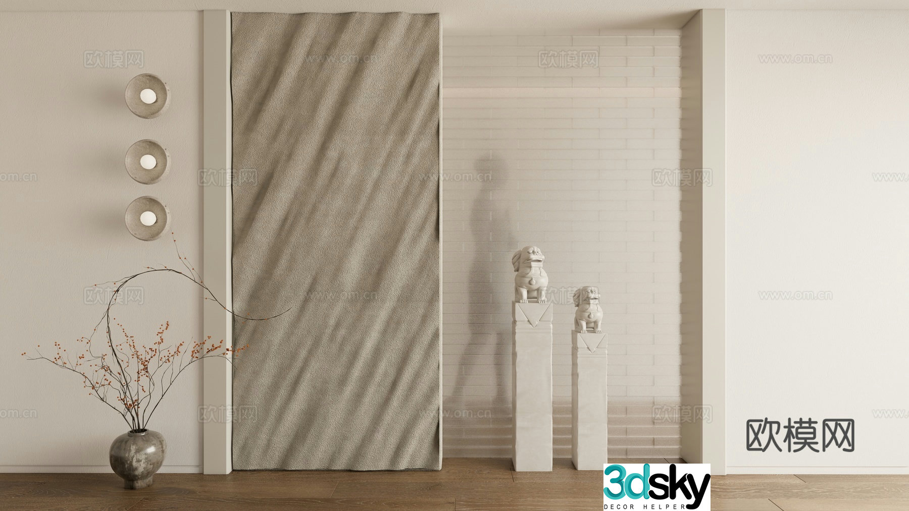 New Chinese style partition entrance partition 3D model