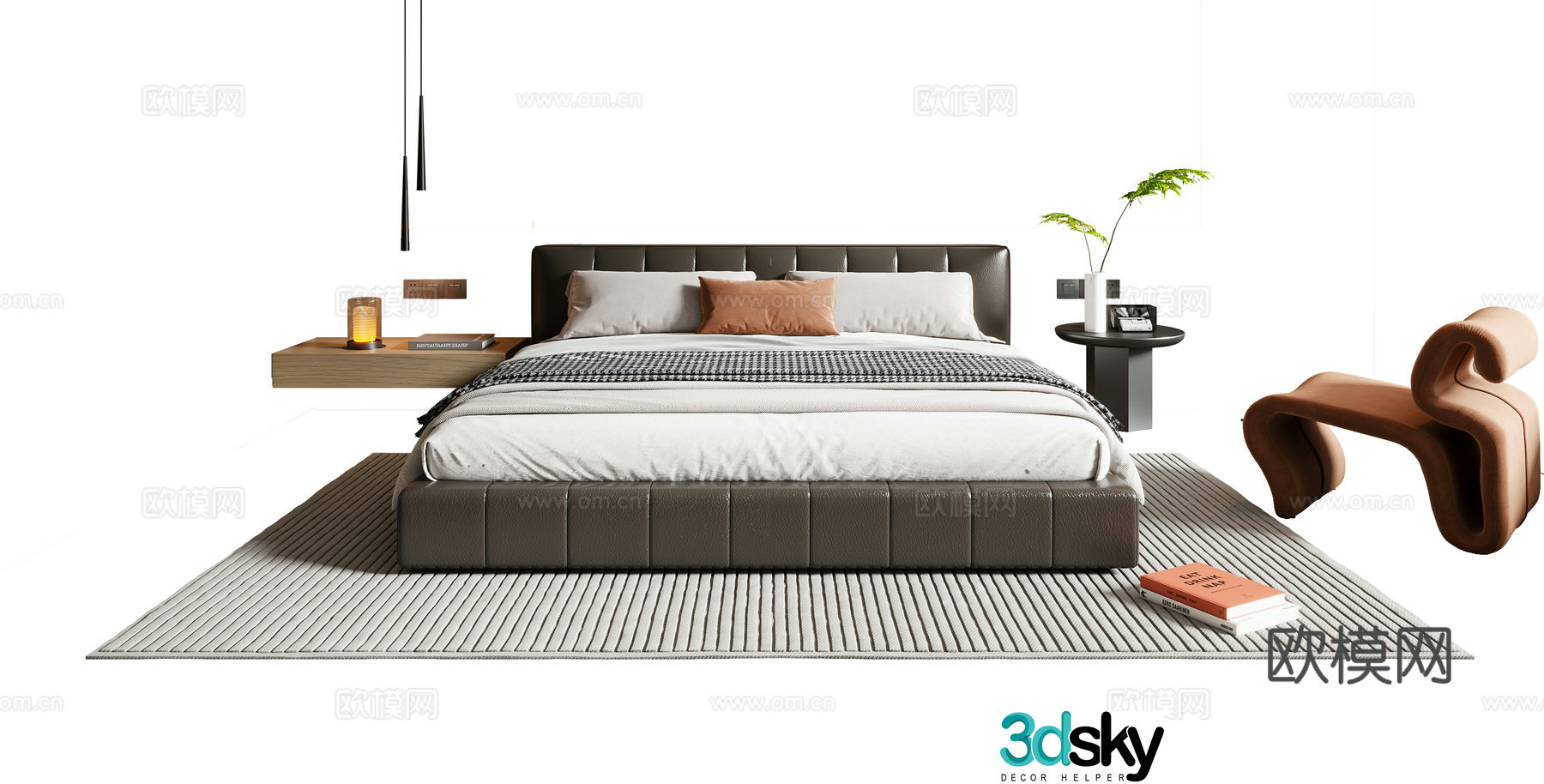 Modern double bed 3d model