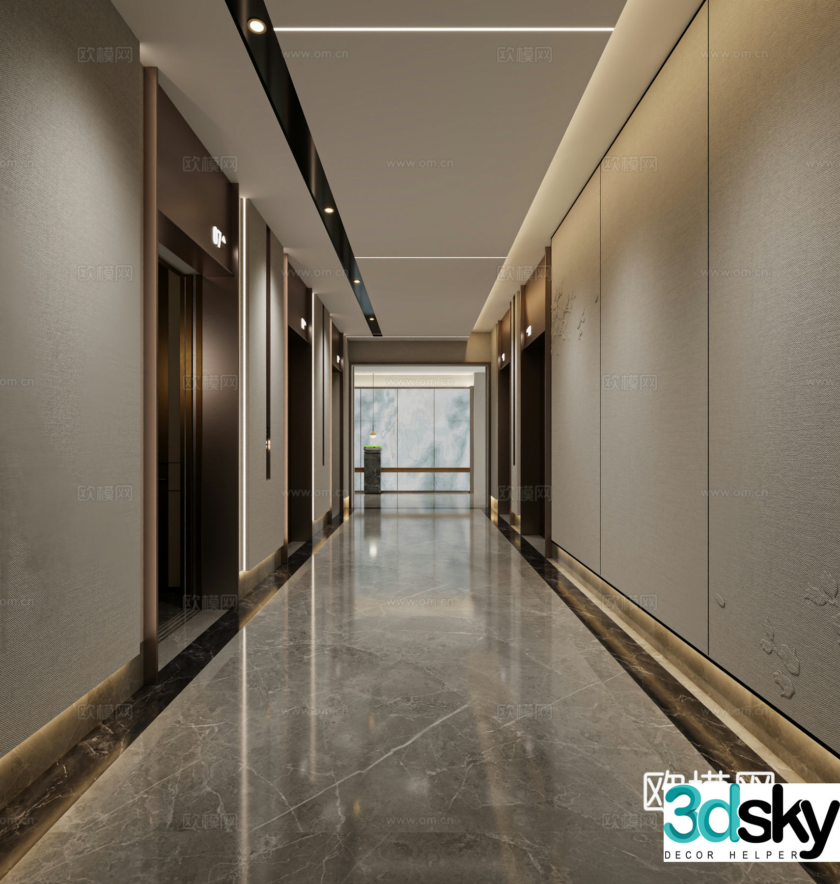 Hotel elevator hall elevator room 3d model