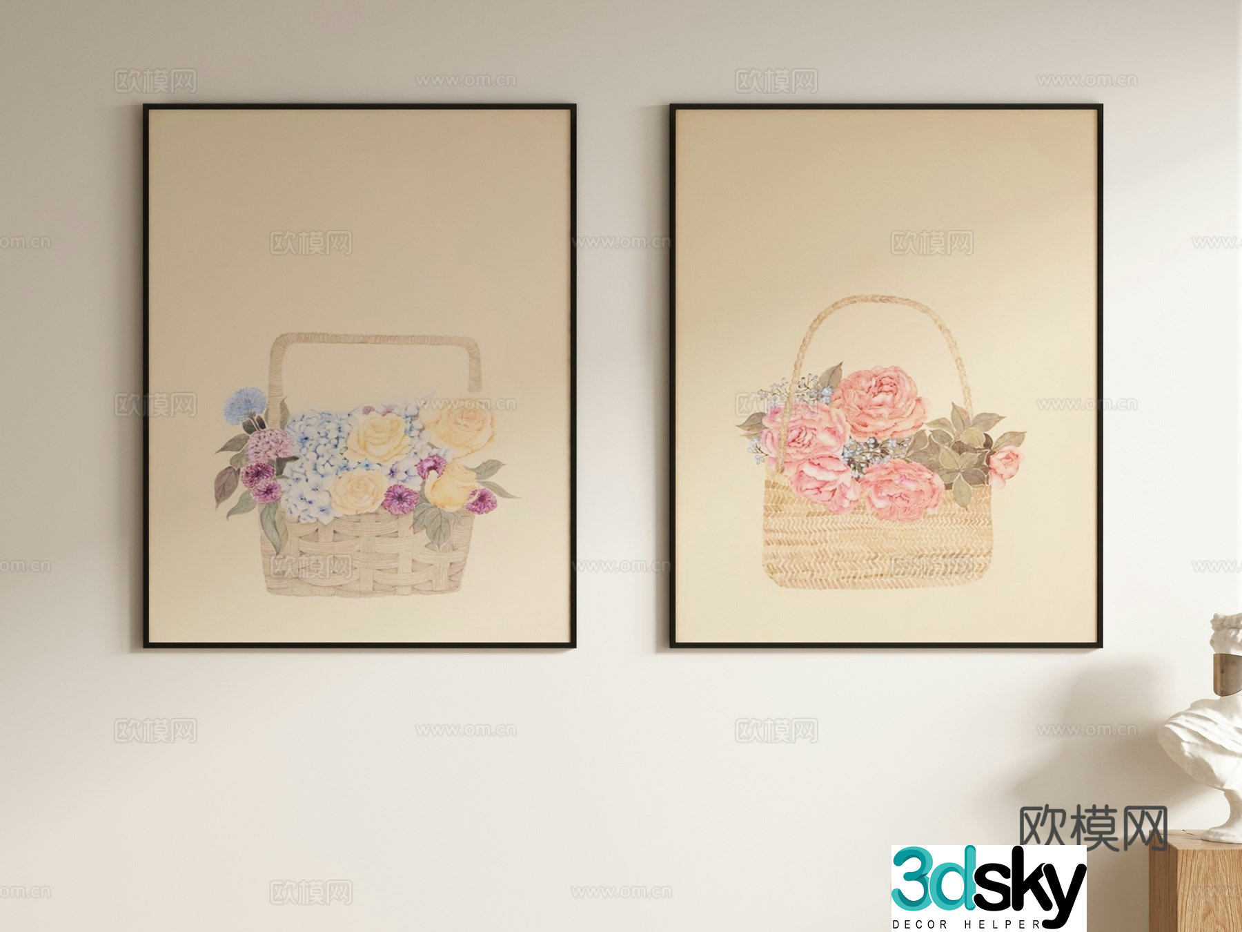 Cream style decorative painting art hanging painting 3d model