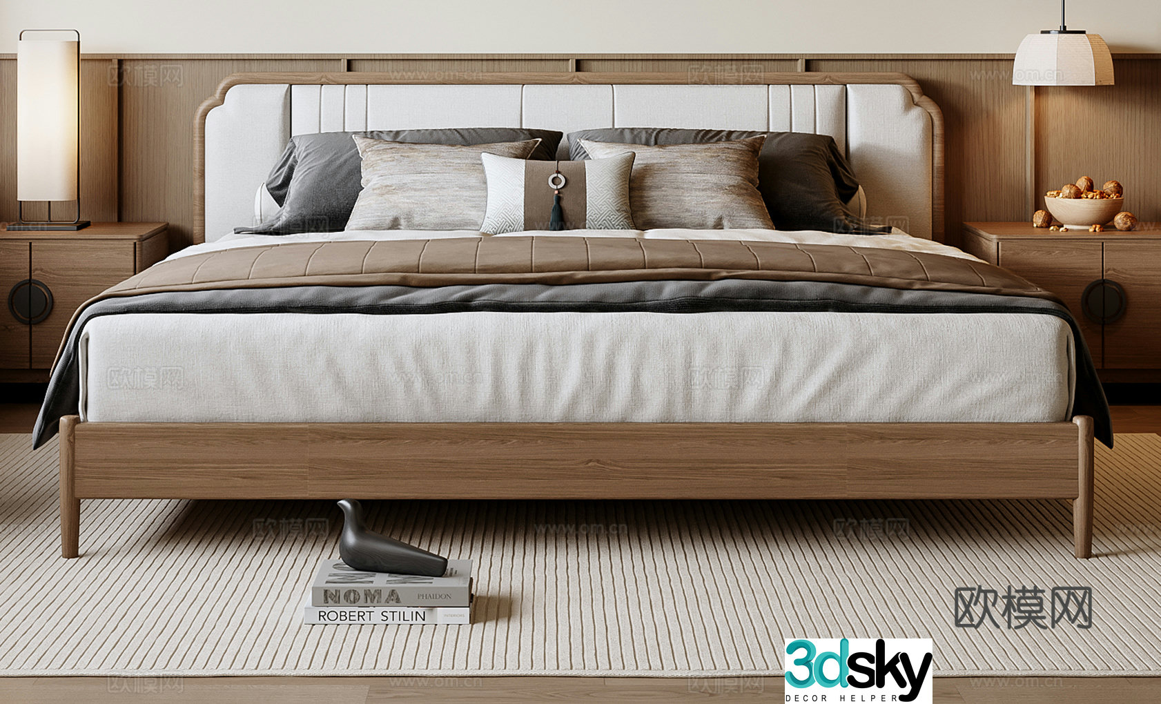 New Chinese style double bed 3d model