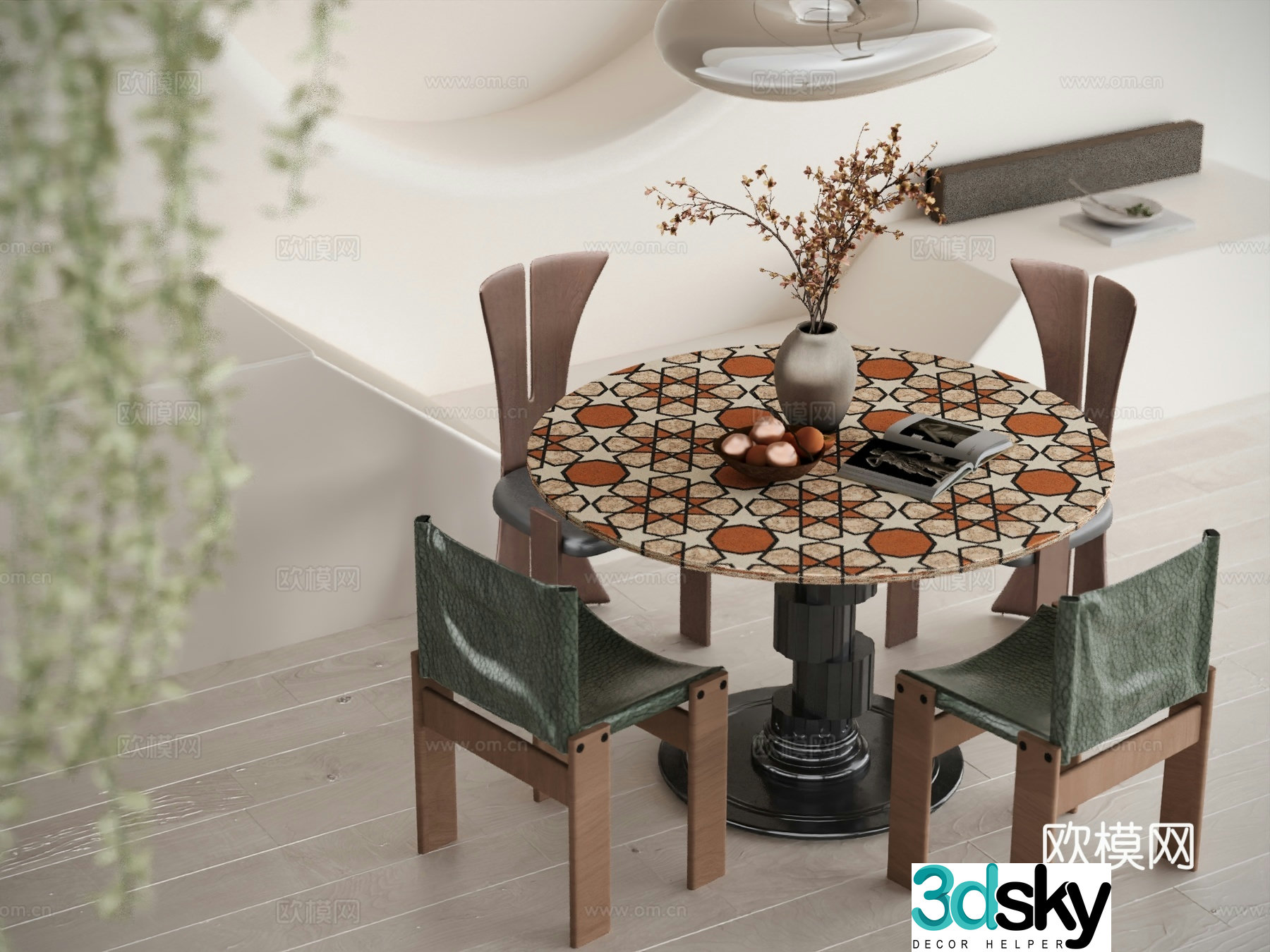 Medieval dining table and chairs round table 3d model