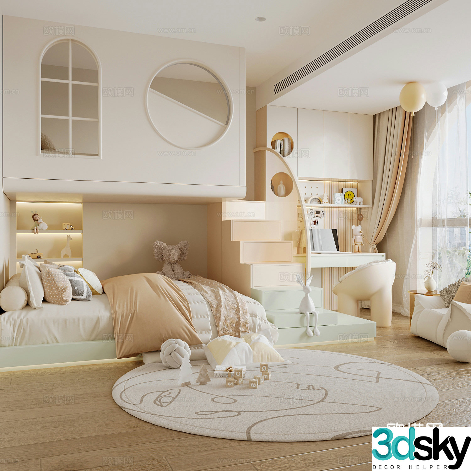 Cream style children’s room 3D model of children’s room