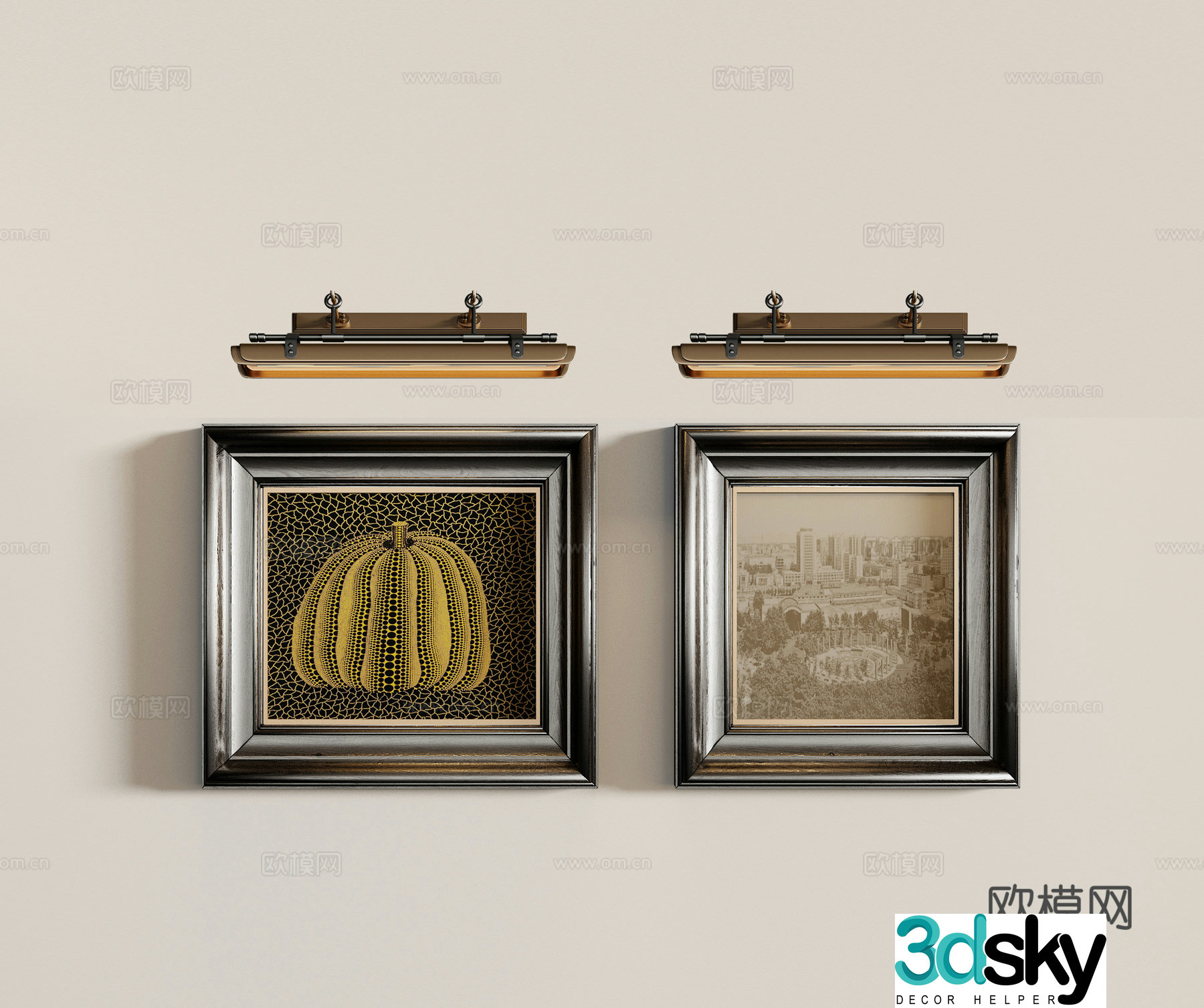French retro hanging painting black and white hanging painting decorative painting 3d model