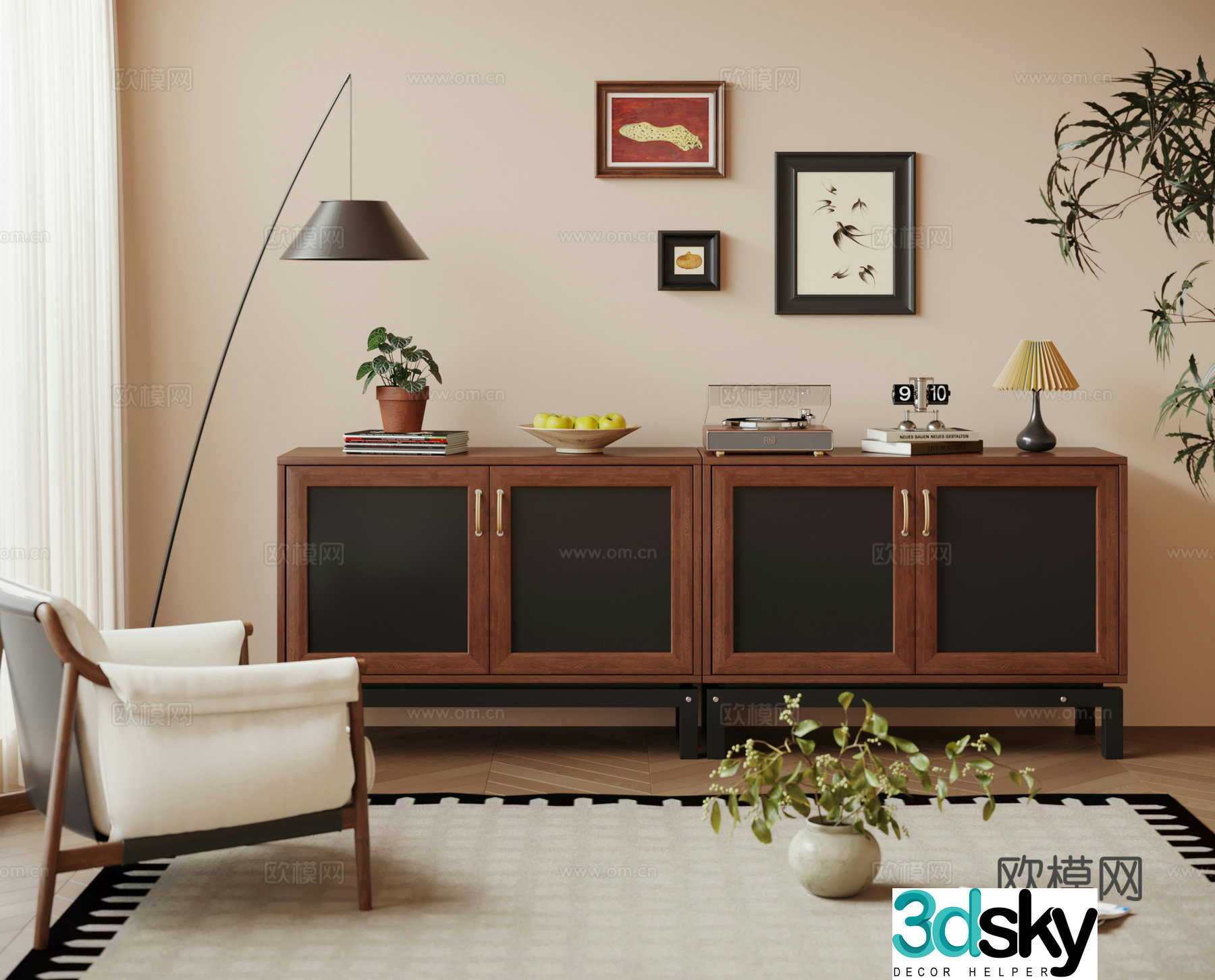 Middle-aged style porch cabinet side cabinet 3D model