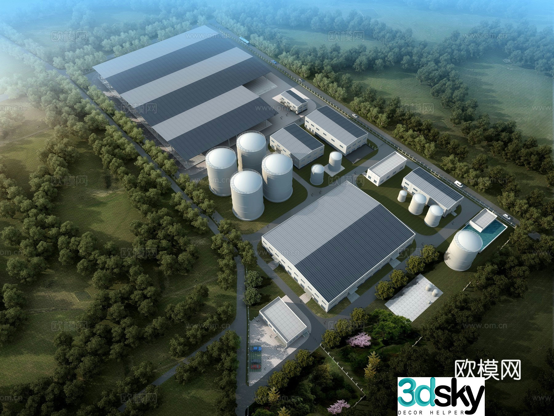 Chemical plant aerial view 3d model