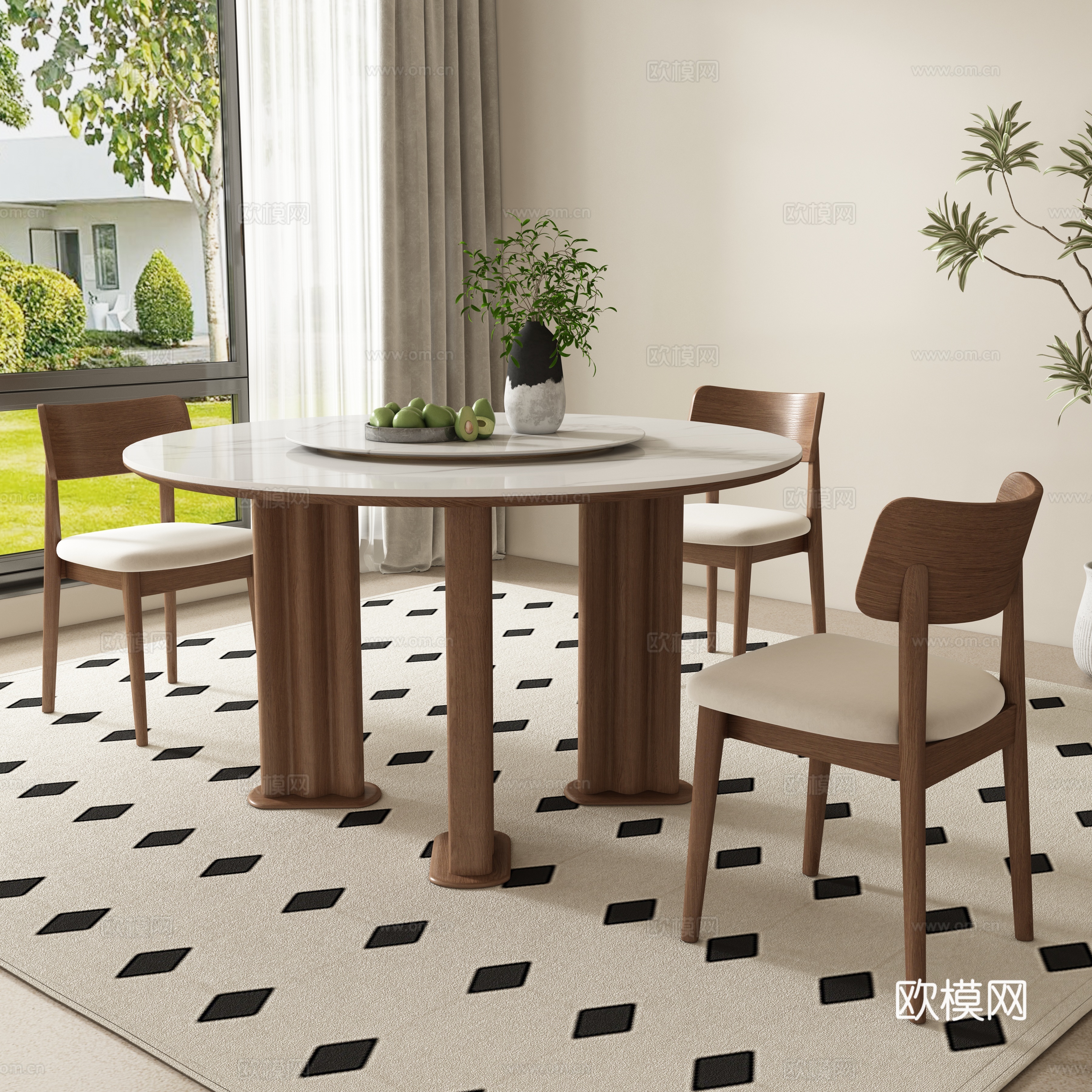 Medieval style dining table and chairs round dining table 3d model