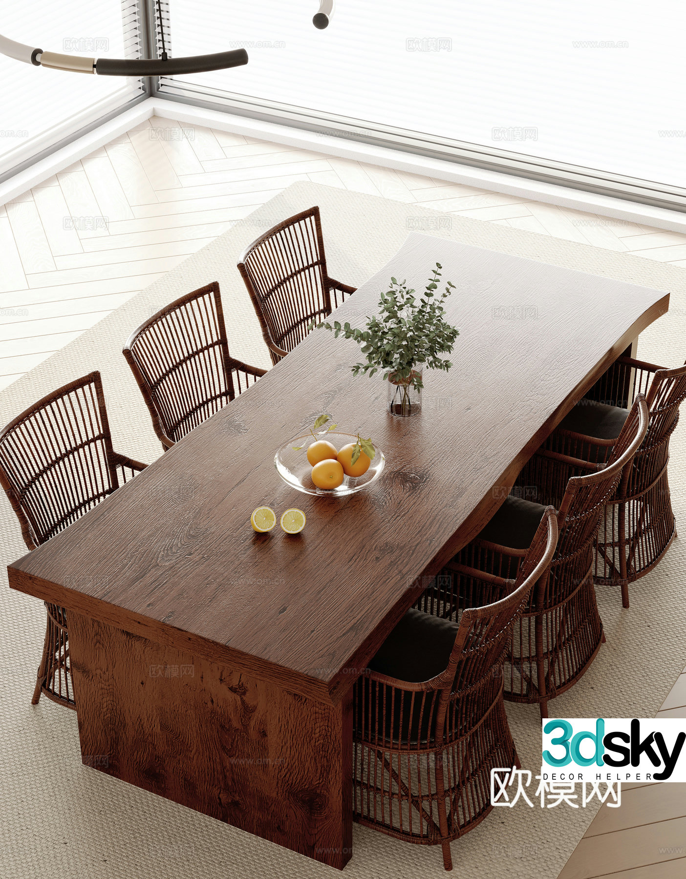 Medieval style dining table and chairs 3d model