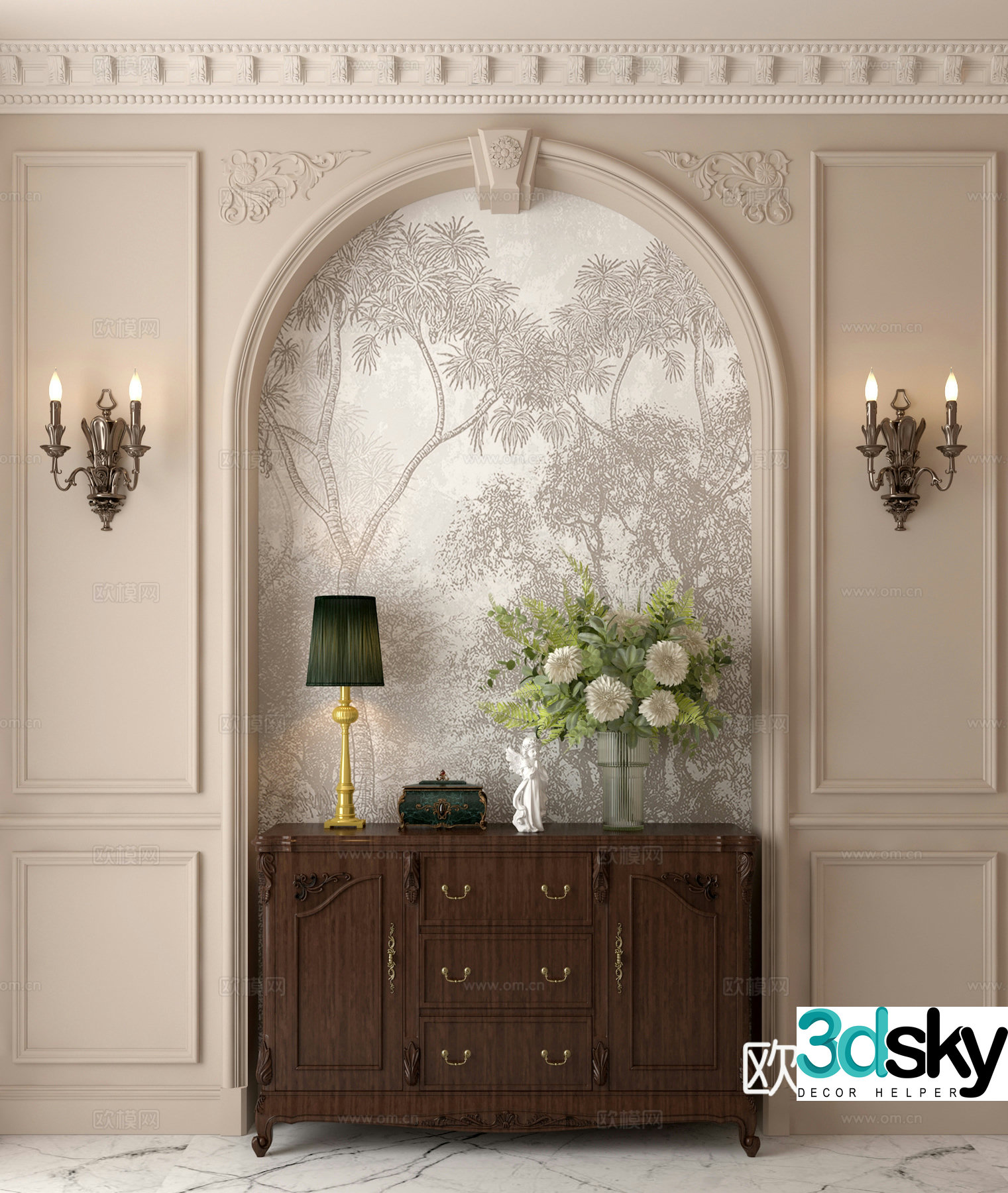 French background wall styling wall decorative wall 3D model
