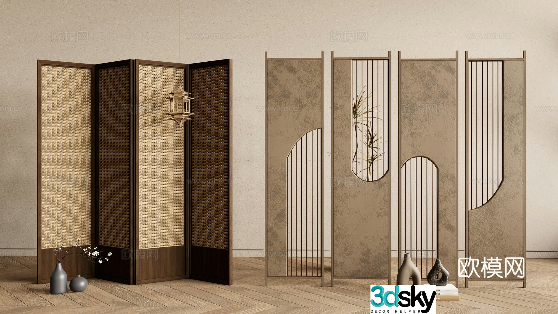 New Chinese style screen lattice screen wooden screen 3D model