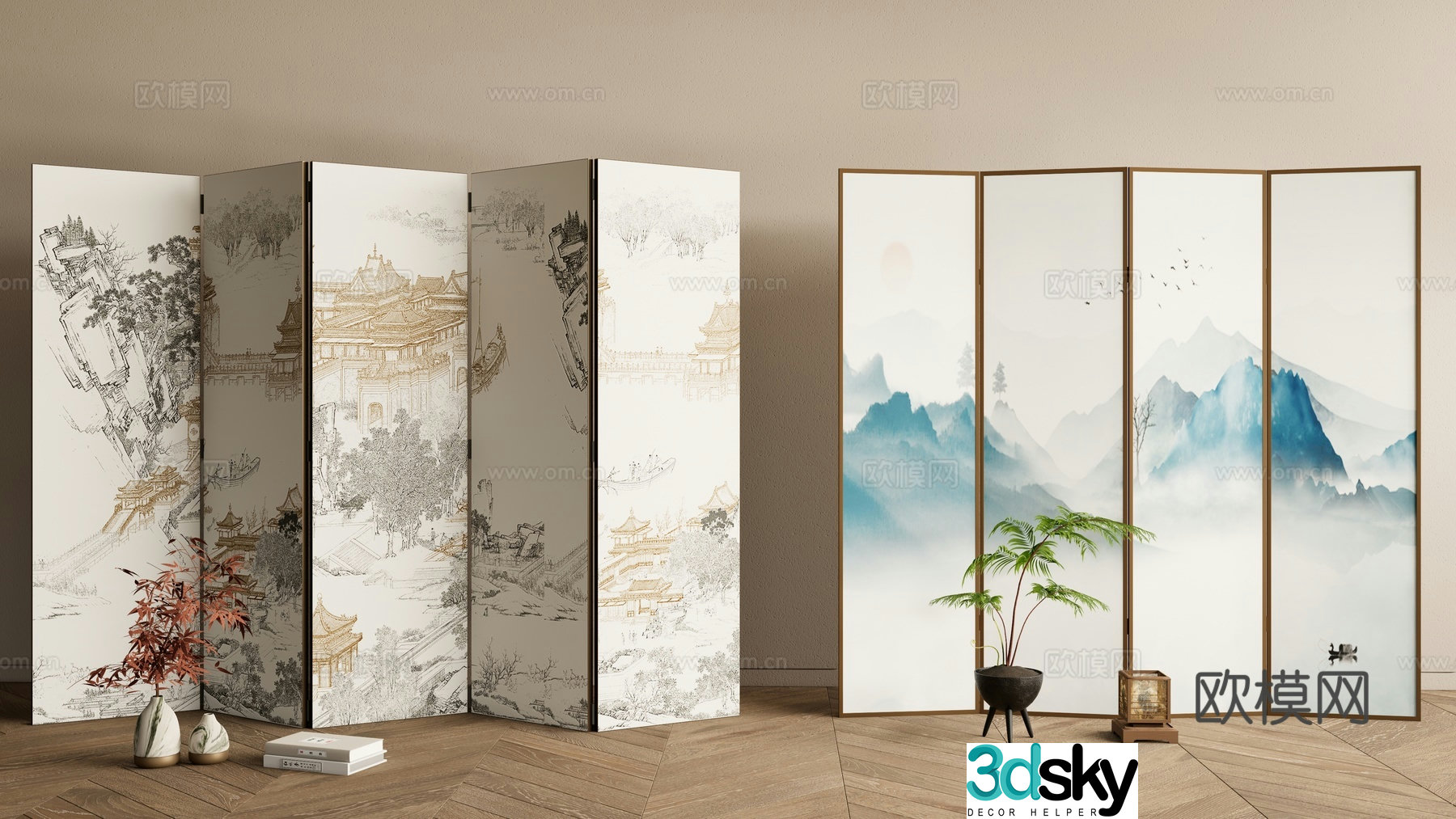 New Chinese style screen decorative screen entrance screen 3D model