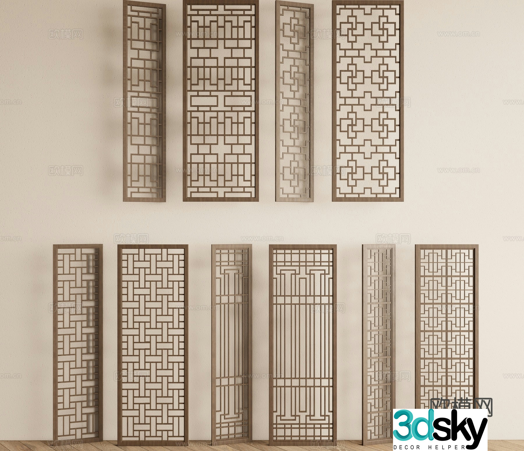New Chinese style screen decorative screen lattice screen 3d model