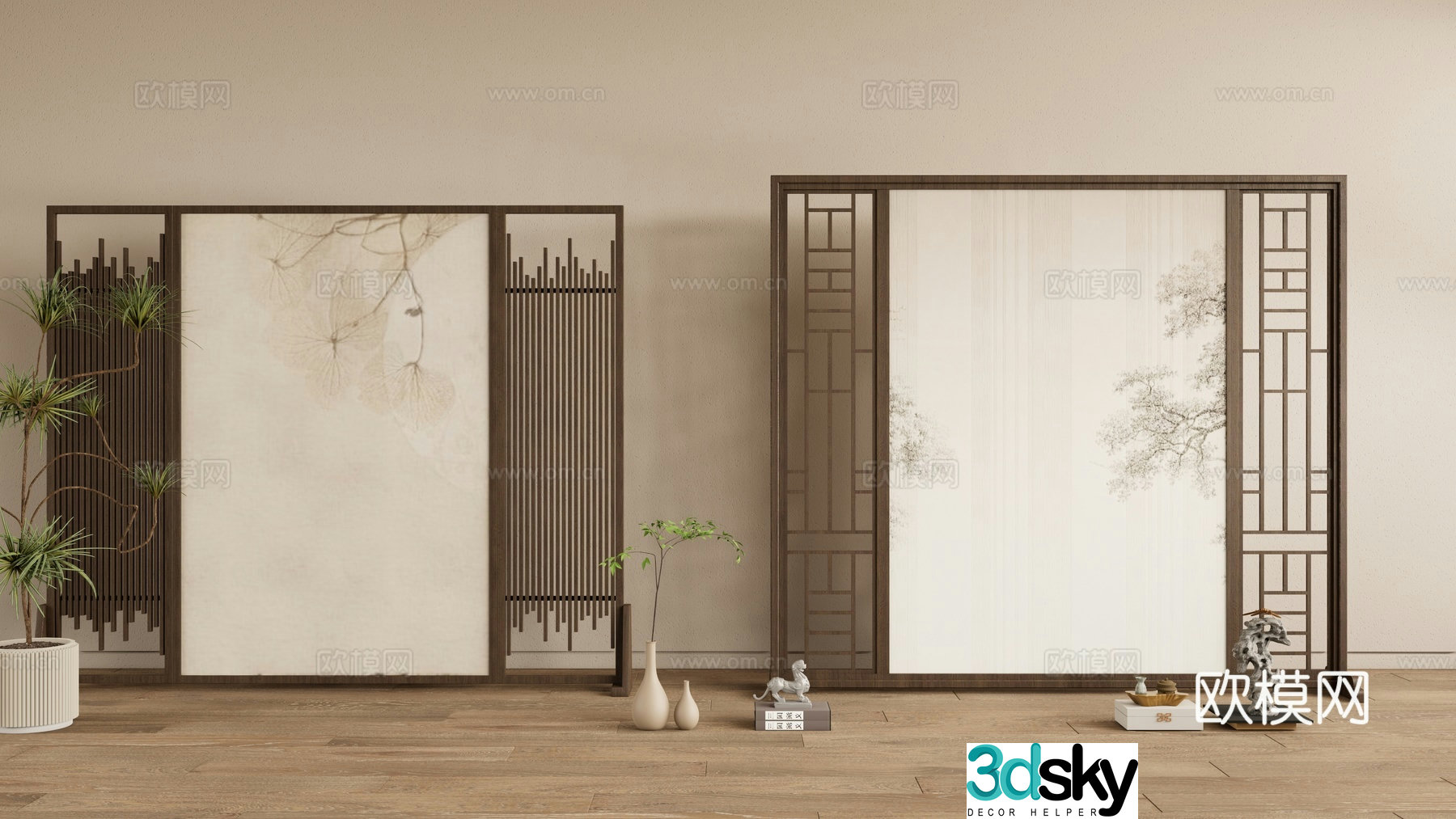 New Chinese style screen decorative screen entrance screen 3D model