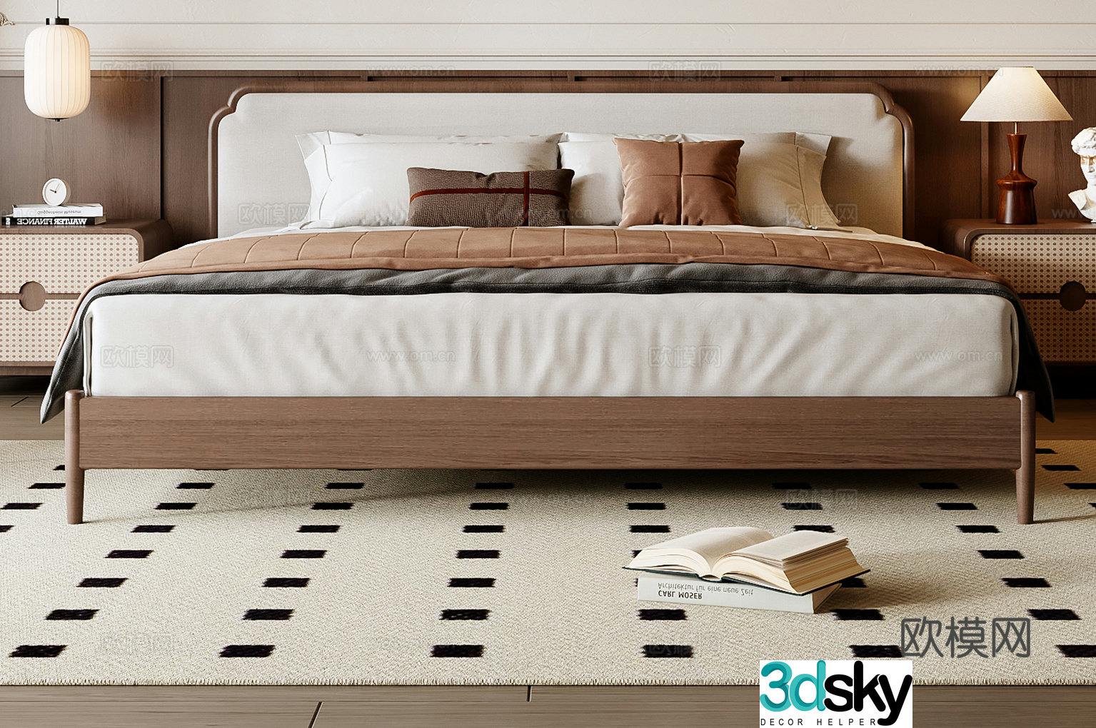 New Chinese style double bed 3d model