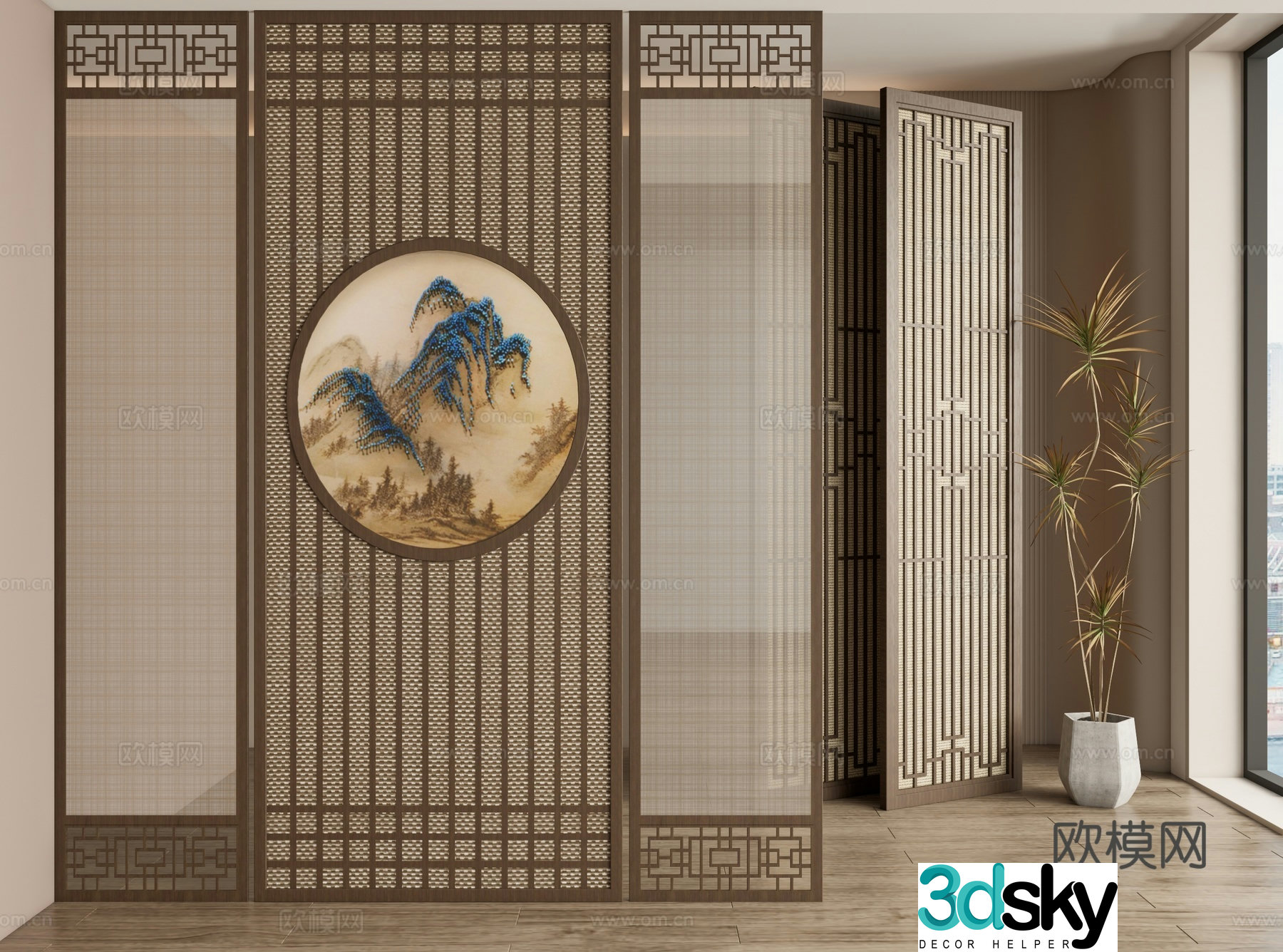 New Chinese style screen decorative screen entrance screen 3D model