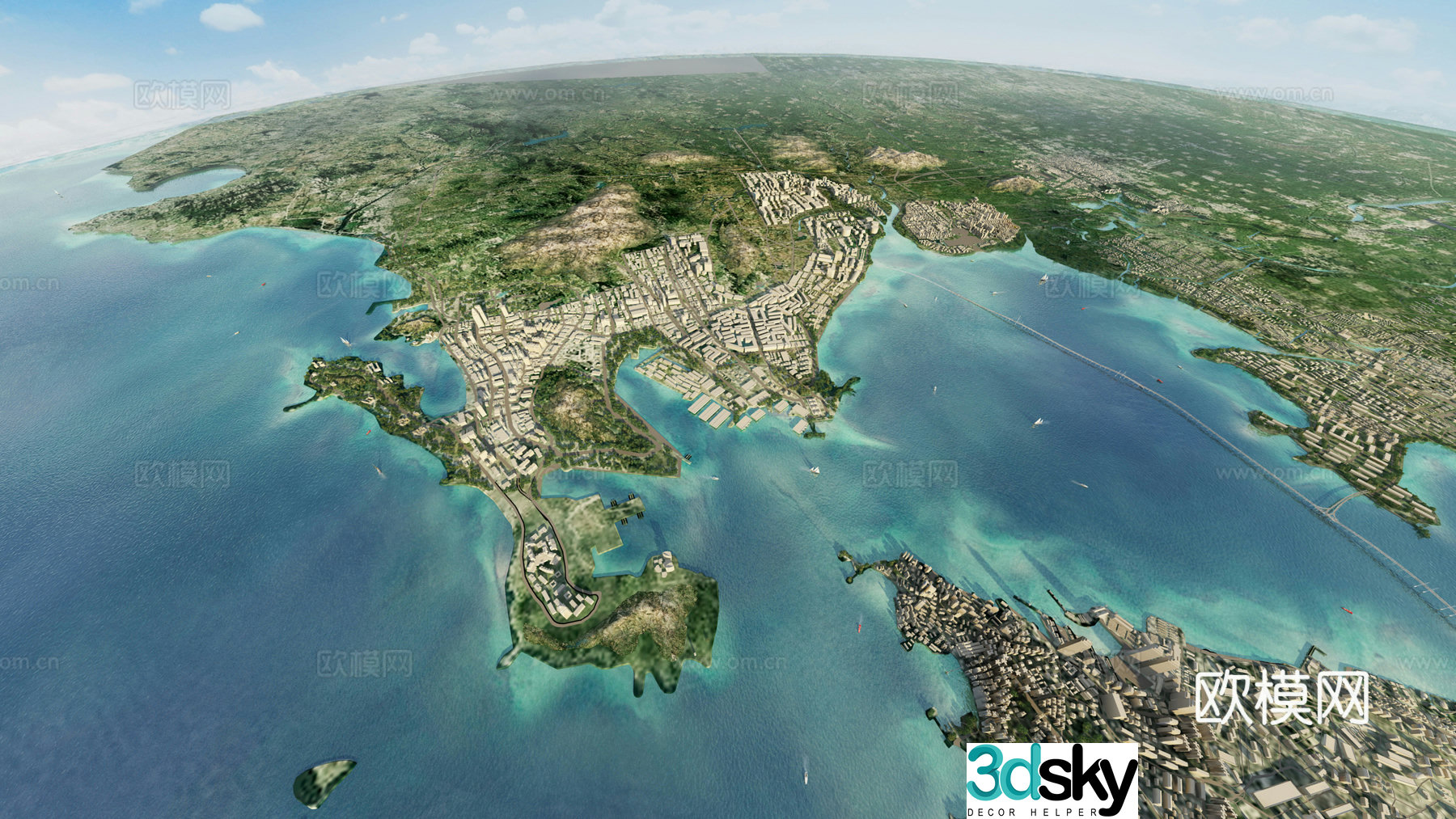 Modern dayscape city planning aerial view 3d model