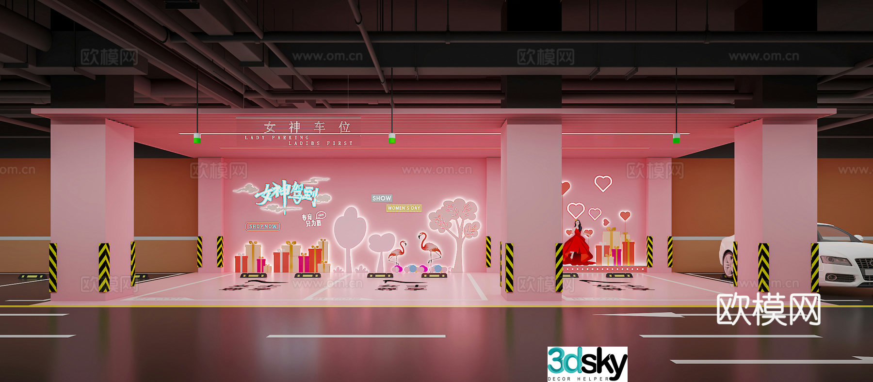 Shopping mall garage goddess parking space parking lot 3d model