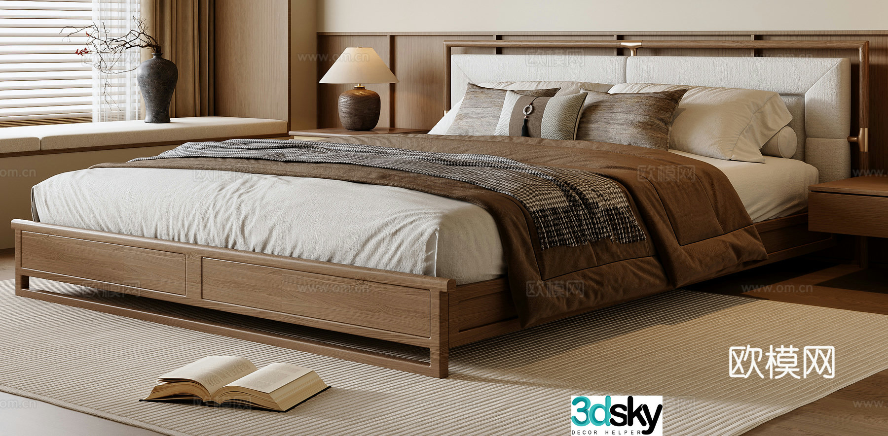 New Chinese style double bed 3d model