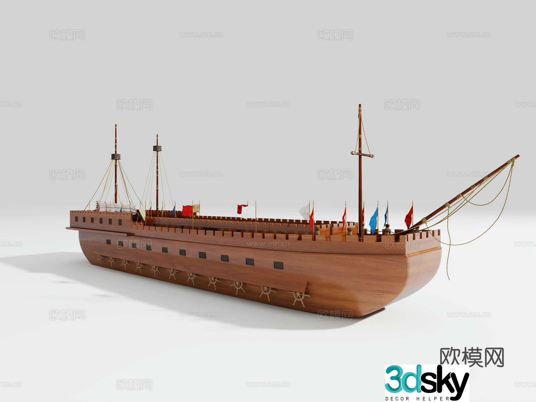 warship antique ship wooden ship 3d model
