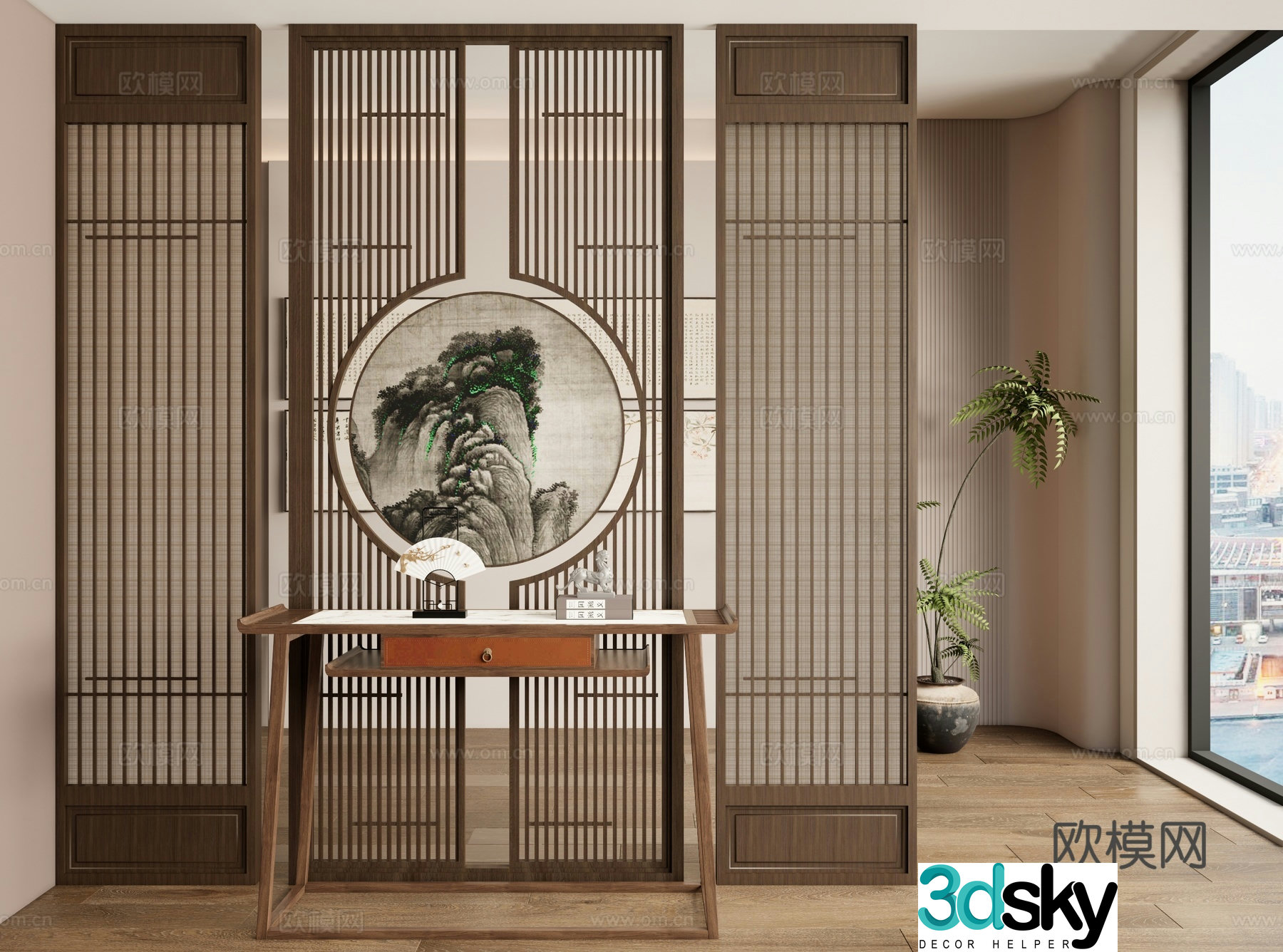 New Chinese style screen lattice screen strip 3D model