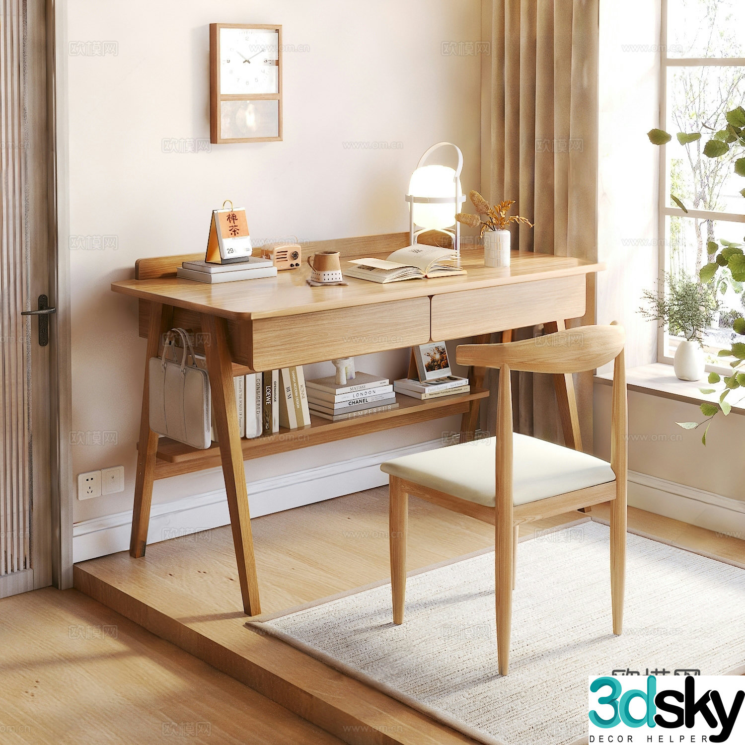 Japanese style desk writing desk 3d model