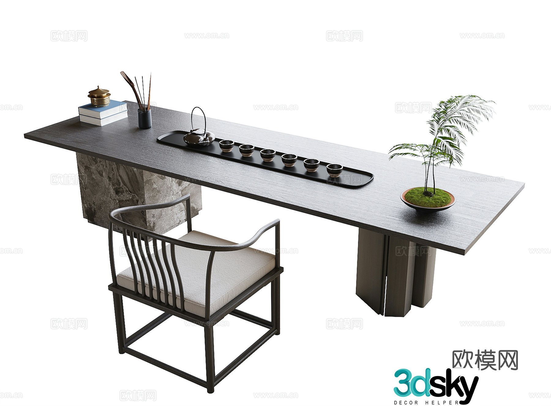 New Chinese tea table and chairs 3d model