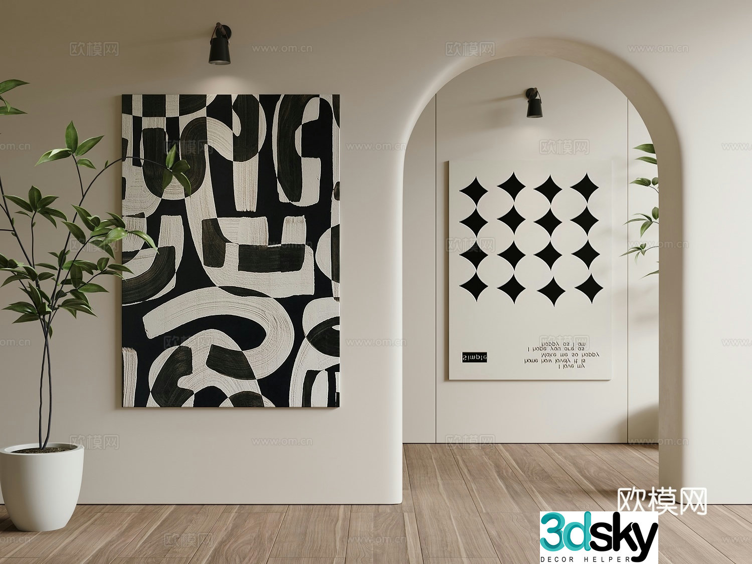 Modern hanging painting decorative painting black and white painting 3D model