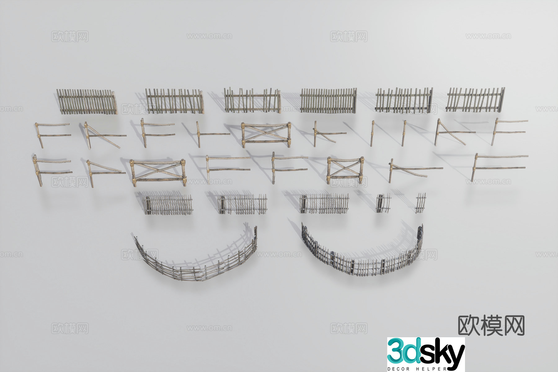 wabi-sabi railing guardrail wooden fence 3d model