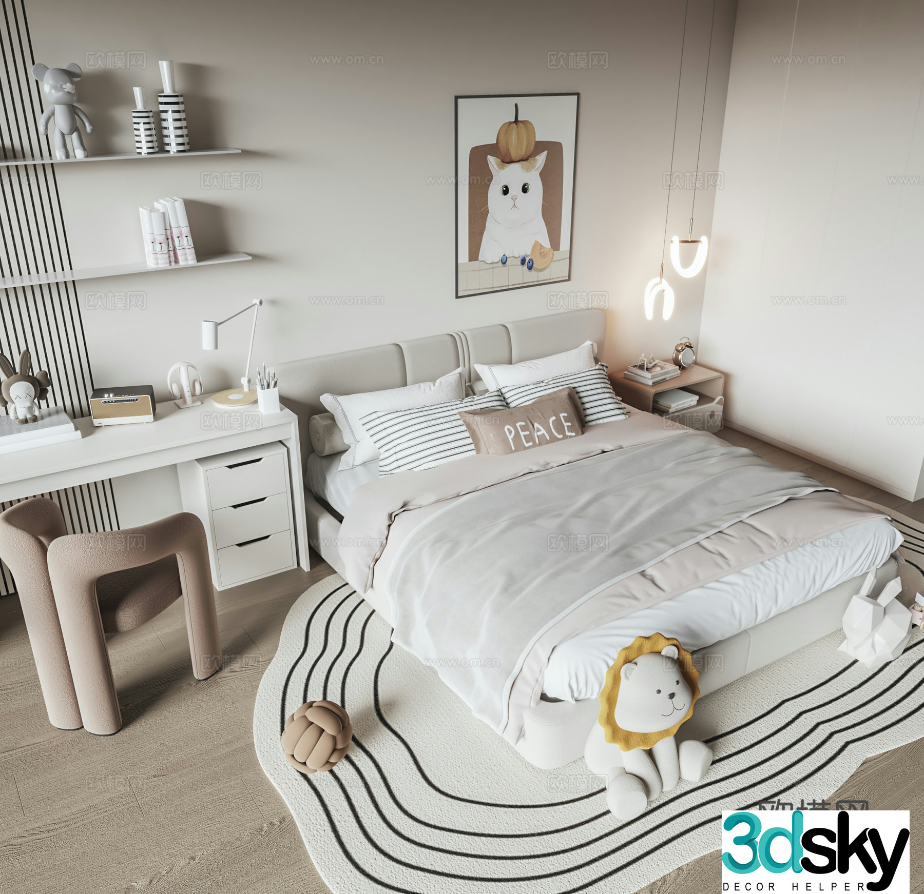 Cream style children’s bed 3d model