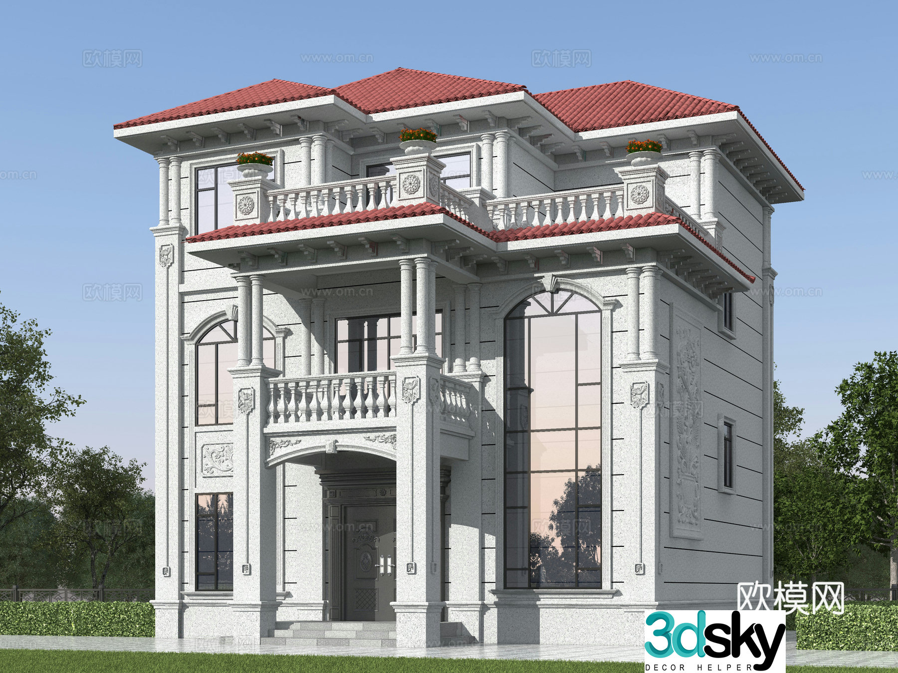European style single-family villa appearance 3D model