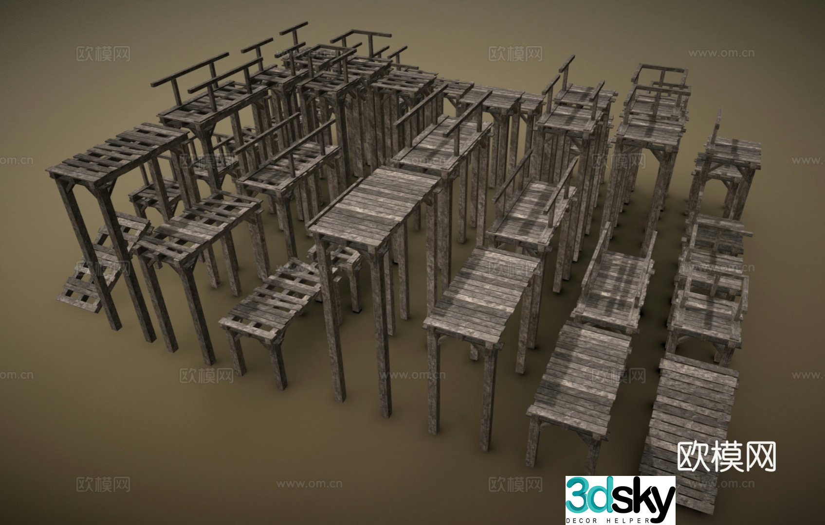 Modern retro wooden bridge traffic bridge 3D model