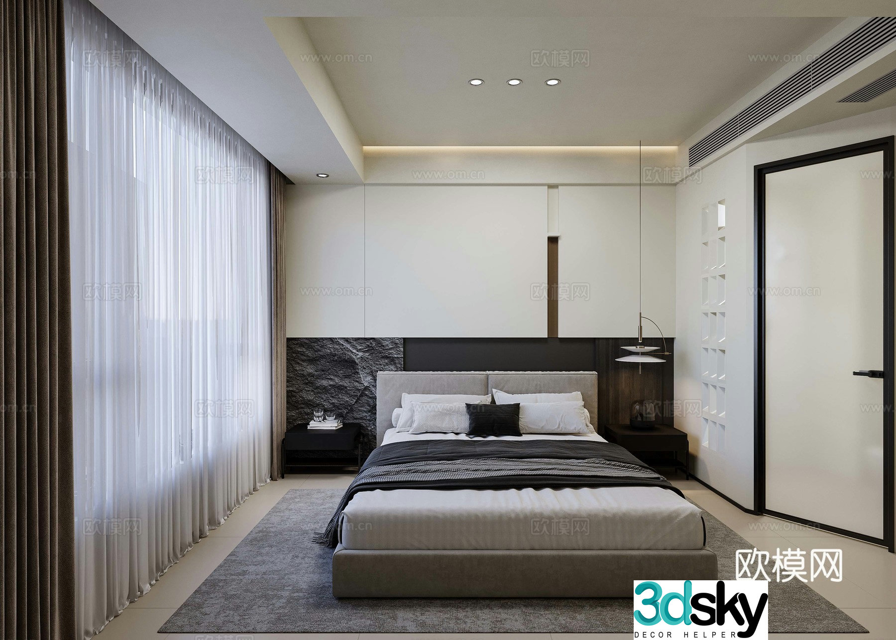 Modern minimalist bedroom second bedroom 3D model