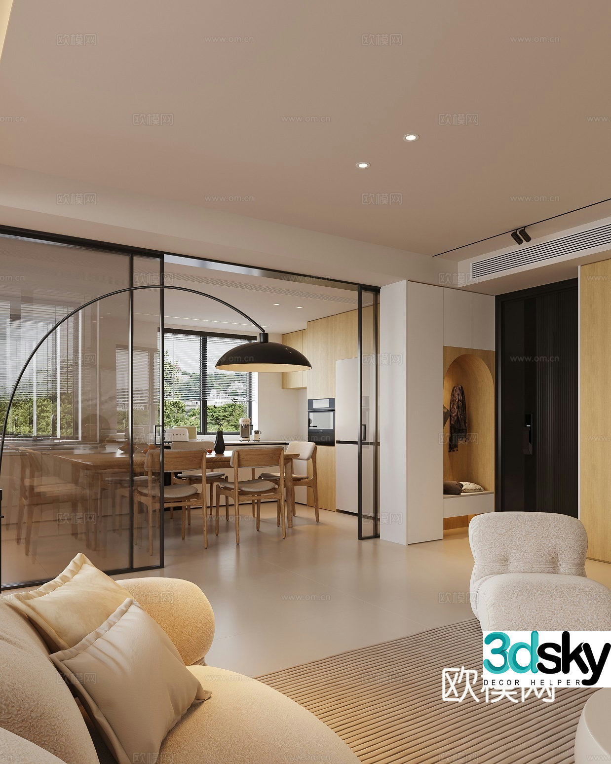 Modern living and dining room 3d model