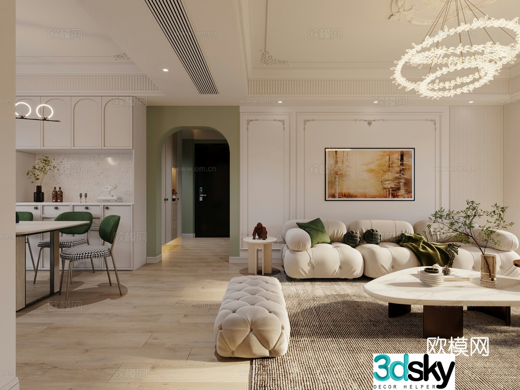 French living and dining room 3d model