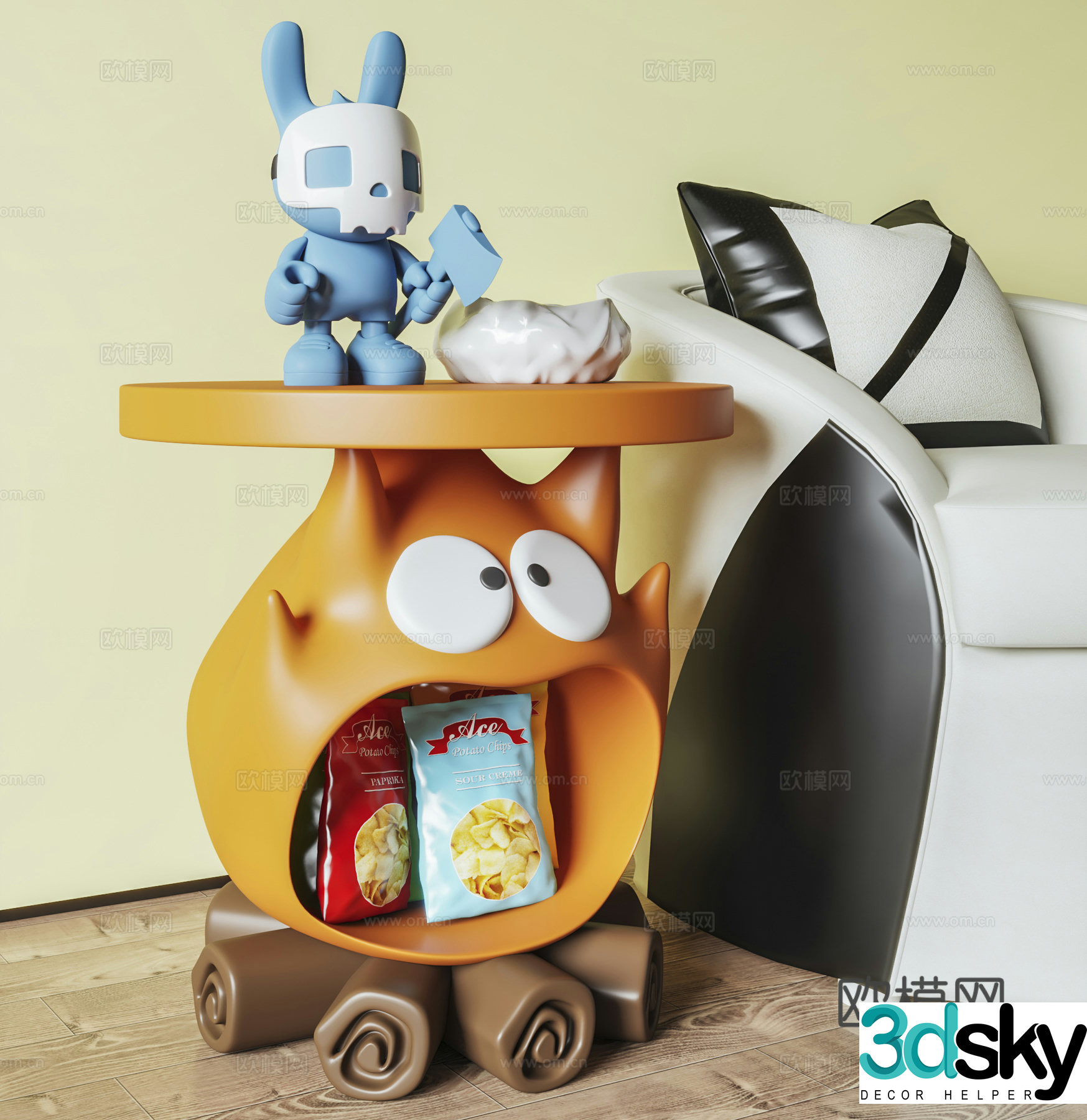 Cartoon corner table side table round table table table 3d model