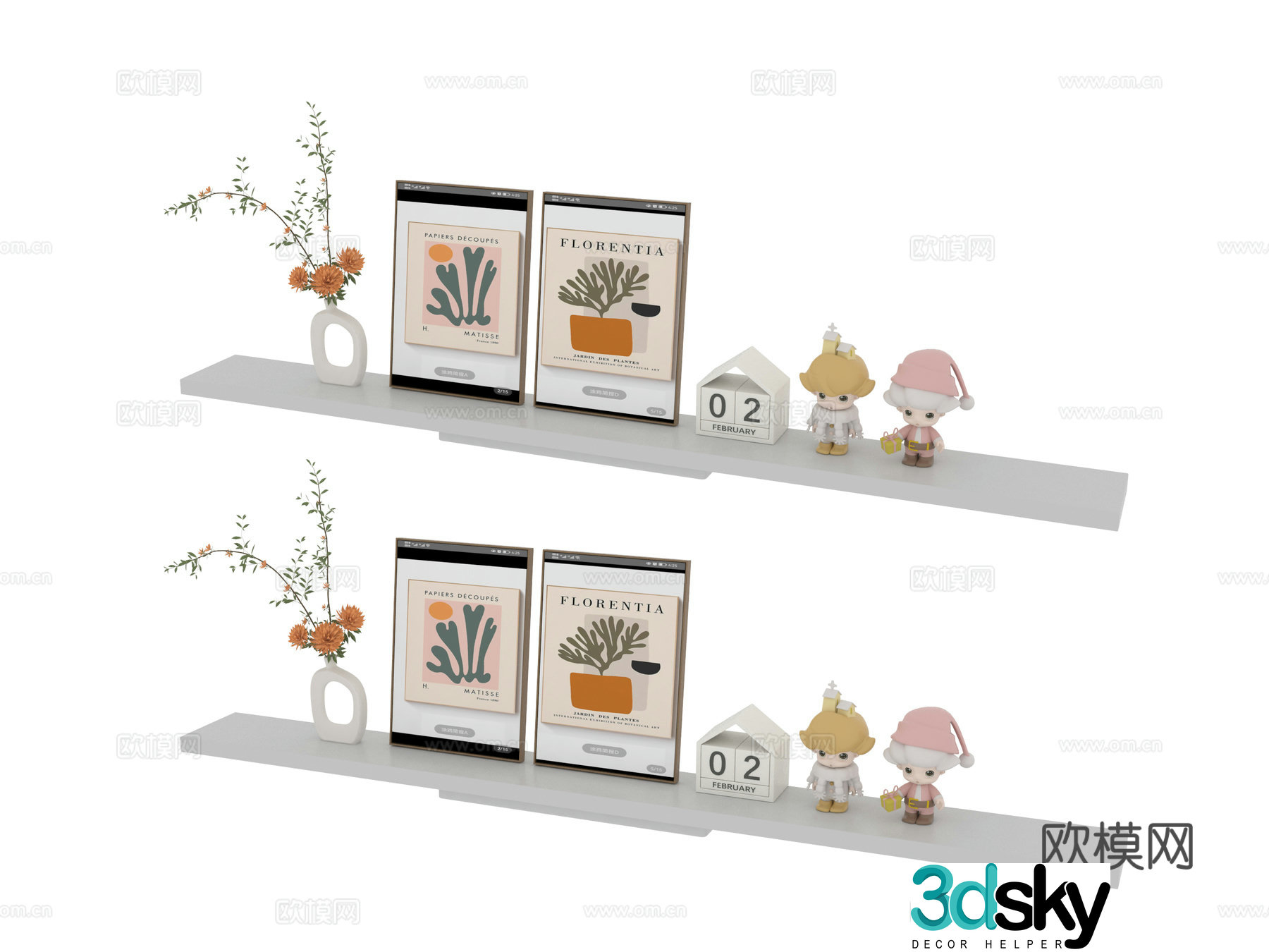 Modern decoration ornaments dolls hanging paintings vase flower art 3d model