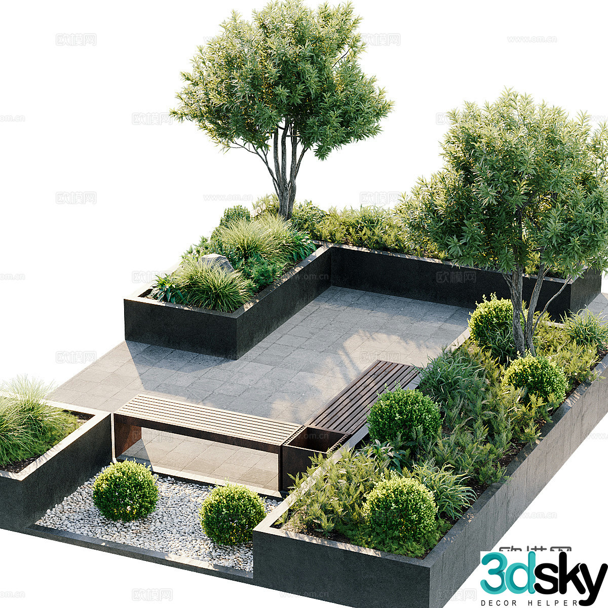 Outdoor chair tree pool chair park chair landscape seat 3d model